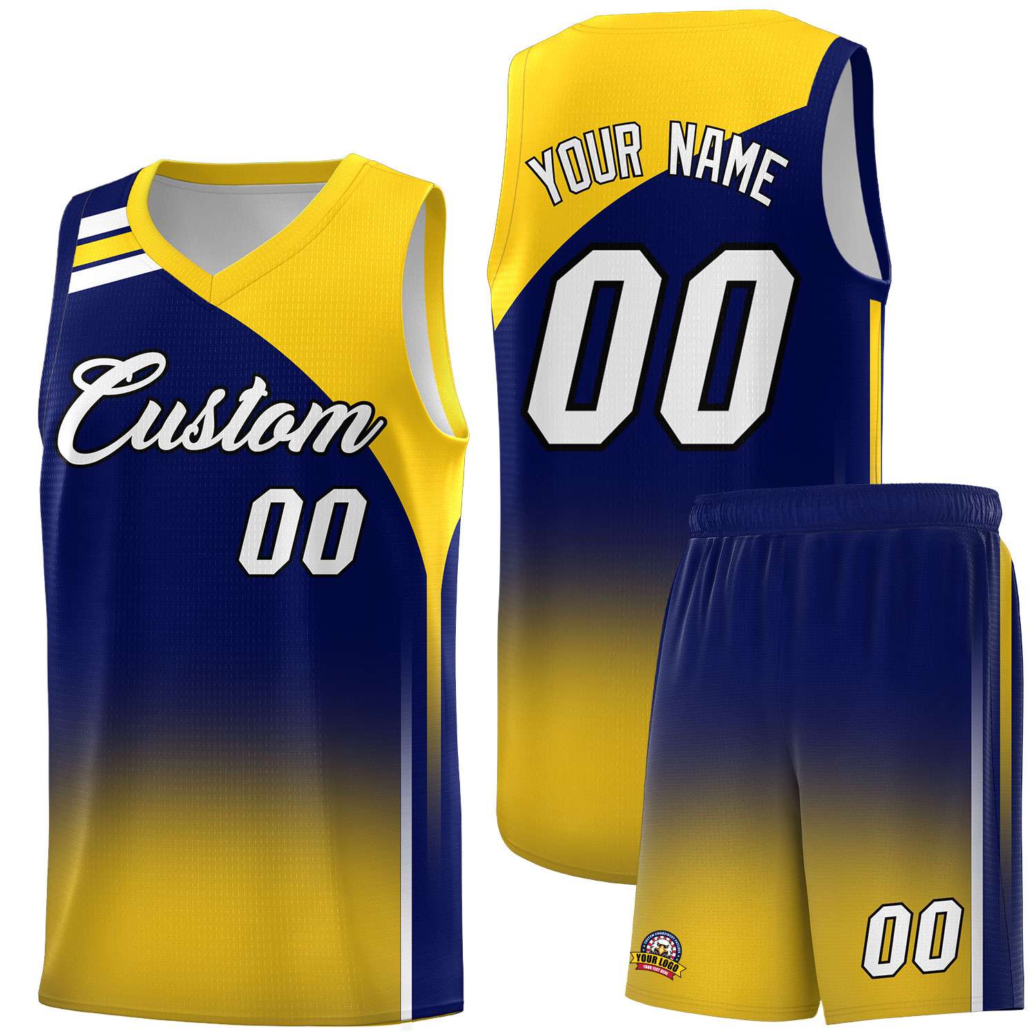 Custom Navy Gold Gradient Fashion Sets Sports Uniform Basketball Jersey