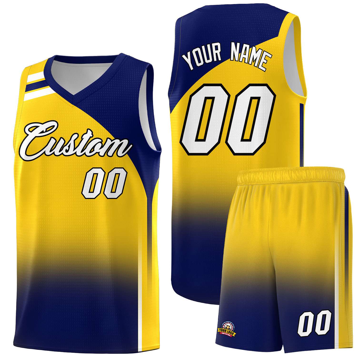 Custom Gold Navy Gradient Fashion Sets Sports Uniform Basketball Jersey
