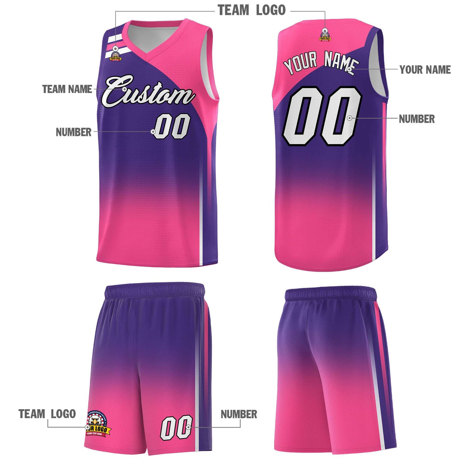 Custom Purple Pink Gradient Fashion Sets Sports Uniform Basketball Jersey