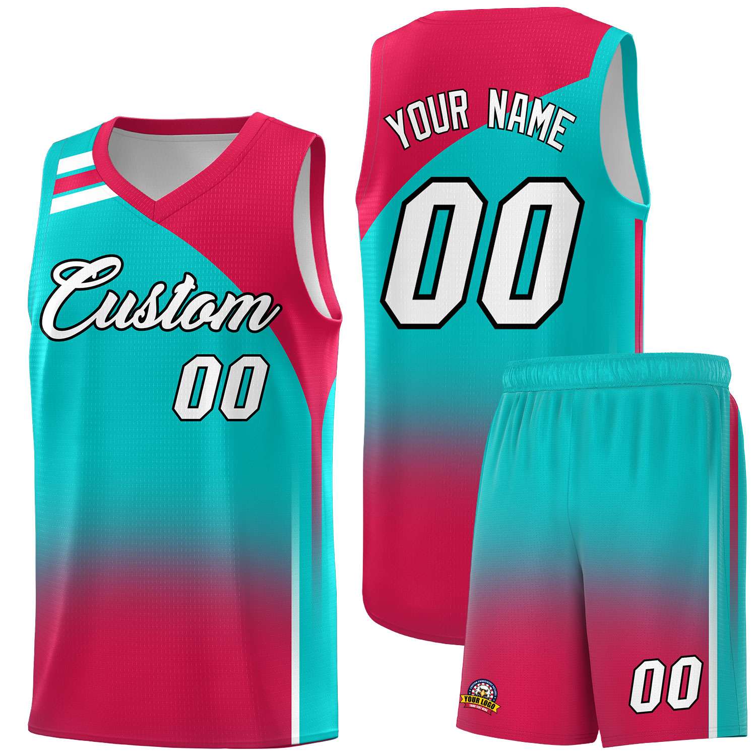 Custom Aqua Red Gradient Fashion Sets Sports Uniform Basketball Jersey