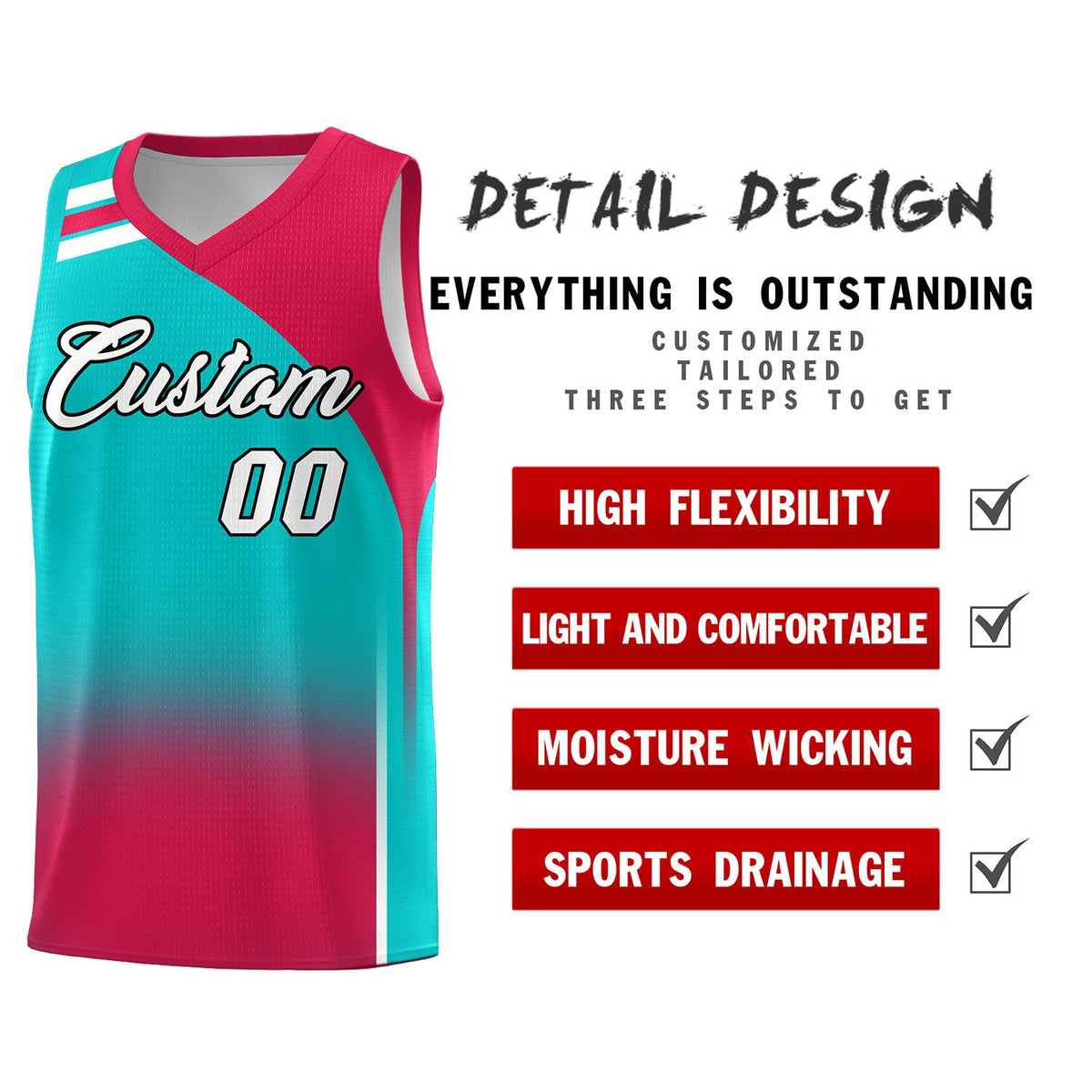 Custom Aqua Red Gradient Fashion Sets Sports Uniform Basketball Jersey