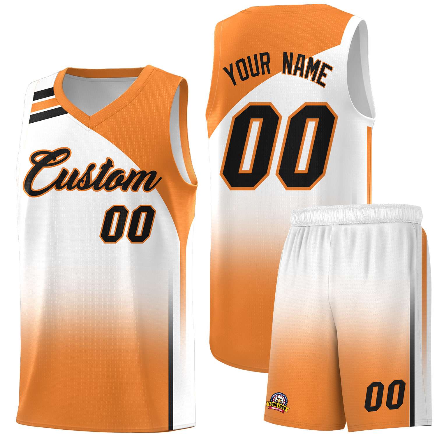 Custom White Gold Orange Gradient Fashion Sets Sports Uniform Basketball Jersey