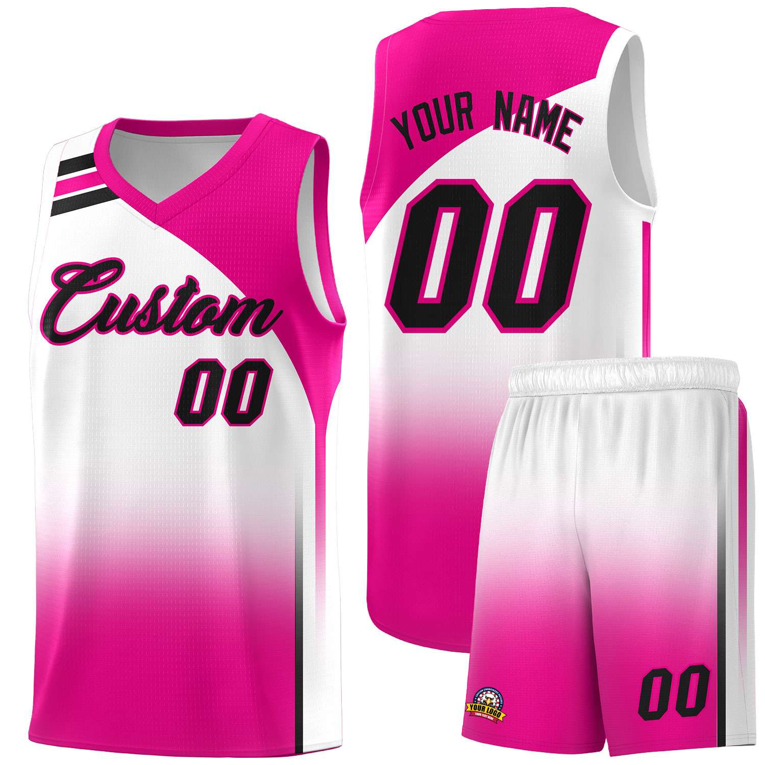 Custom White Pink Gradient Fashion Sets Sports Uniform Basketball Jersey