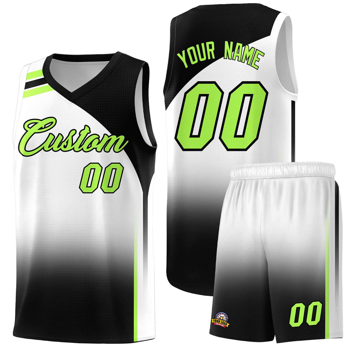 Custom White Black Gradient Fashion Sets Sports Uniform Basketball Jersey