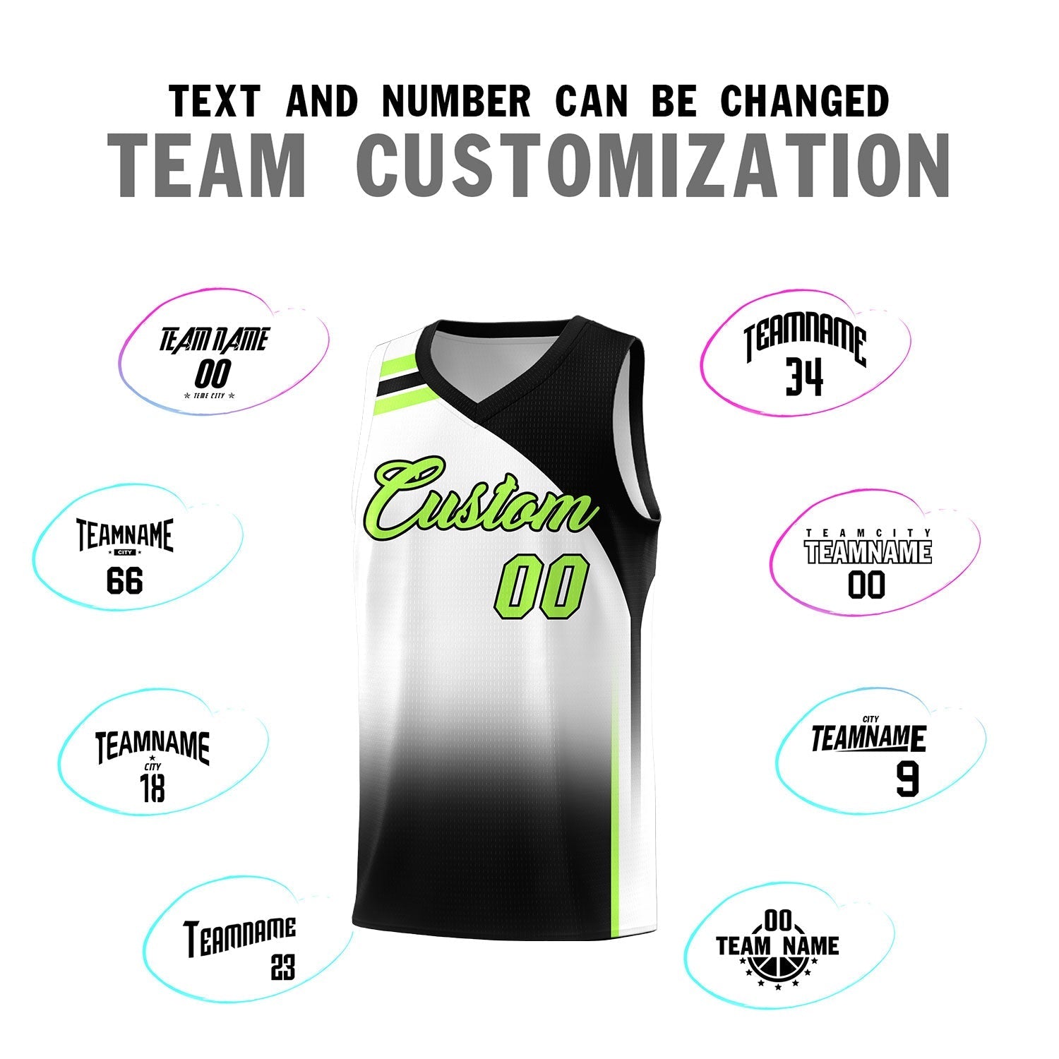 Custom White Black Gradient Fashion Sets Sports Uniform Basketball Jersey