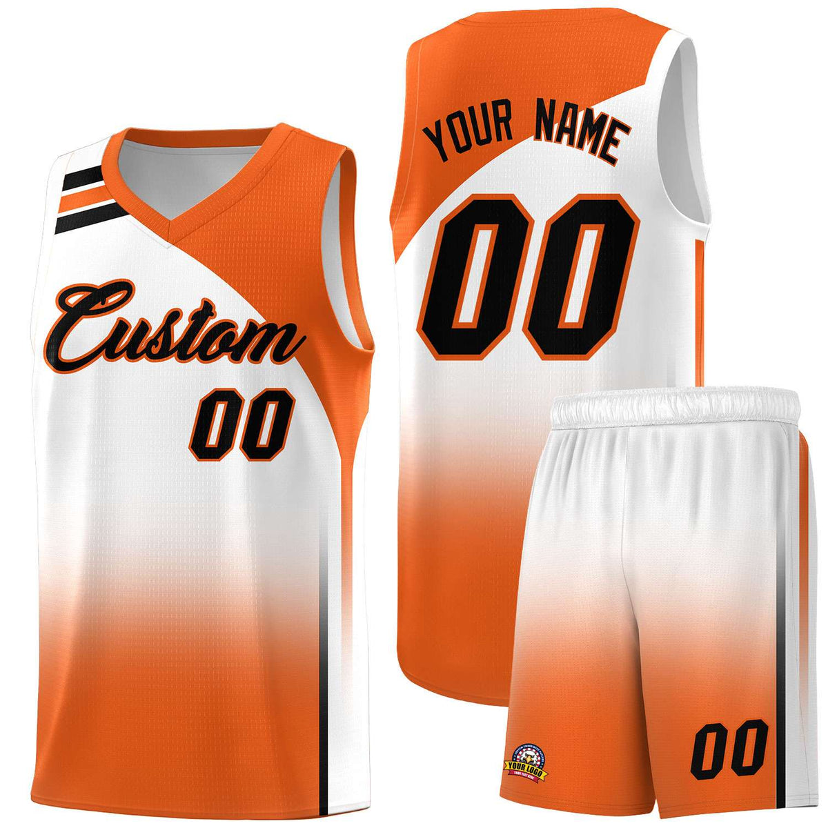 Custom White Orange Gradient Fashion Sets Sports Uniform Basketball Jersey