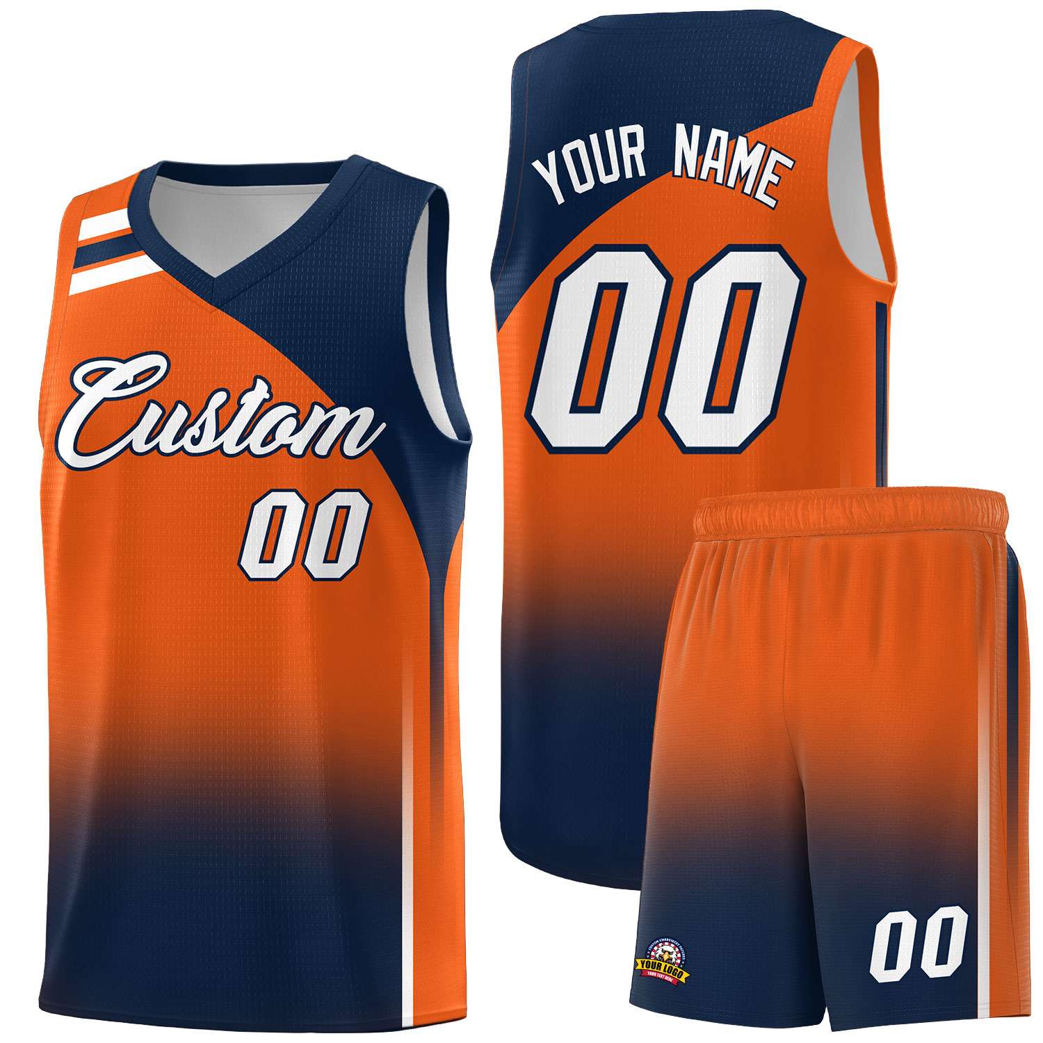 Custom Orange Navy Gradient Fashion Sets Sports Uniform Basketball Jersey