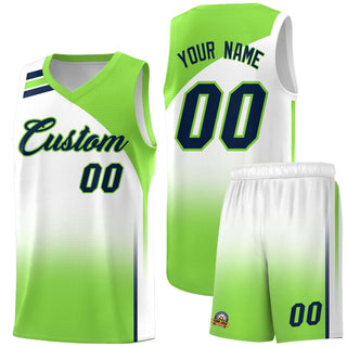 Custom White Fluorescent Green Gradient Fashion Sets Sports Uniform Basketball Jersey - Style 1
