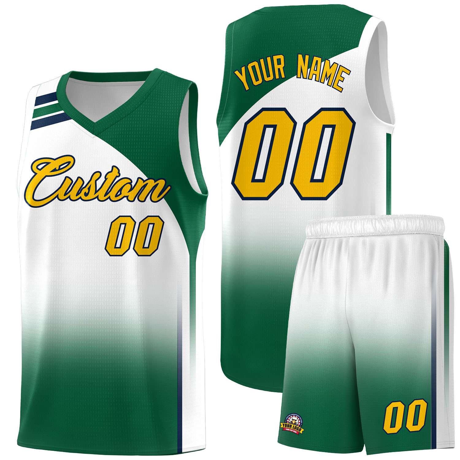 Custom White Kelly Green Gradient Fashion Sets Sports Uniform Basketball Jersey