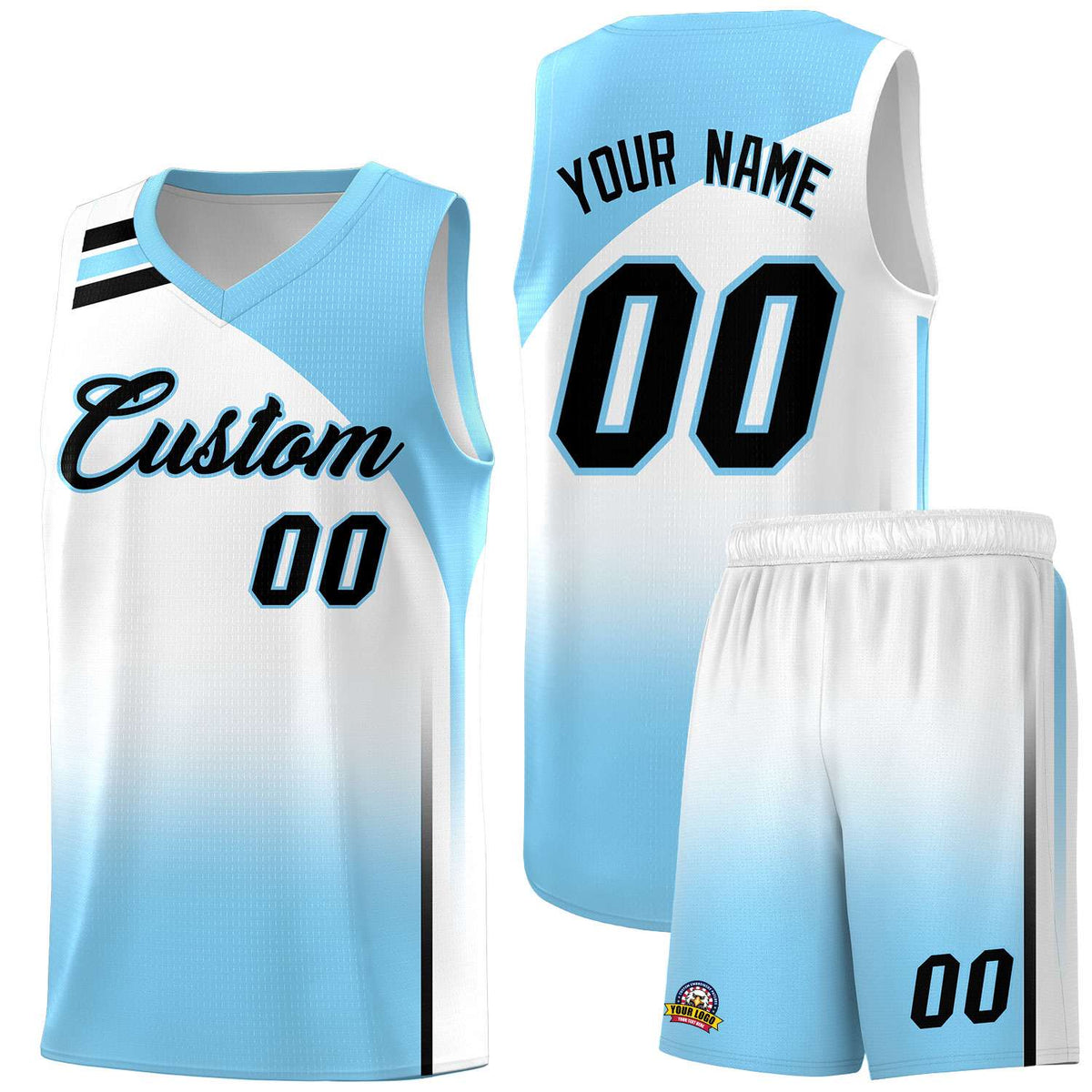 Custom Light Blue White Gradient Fashion Sets Sports Uniform Basketball Jersey