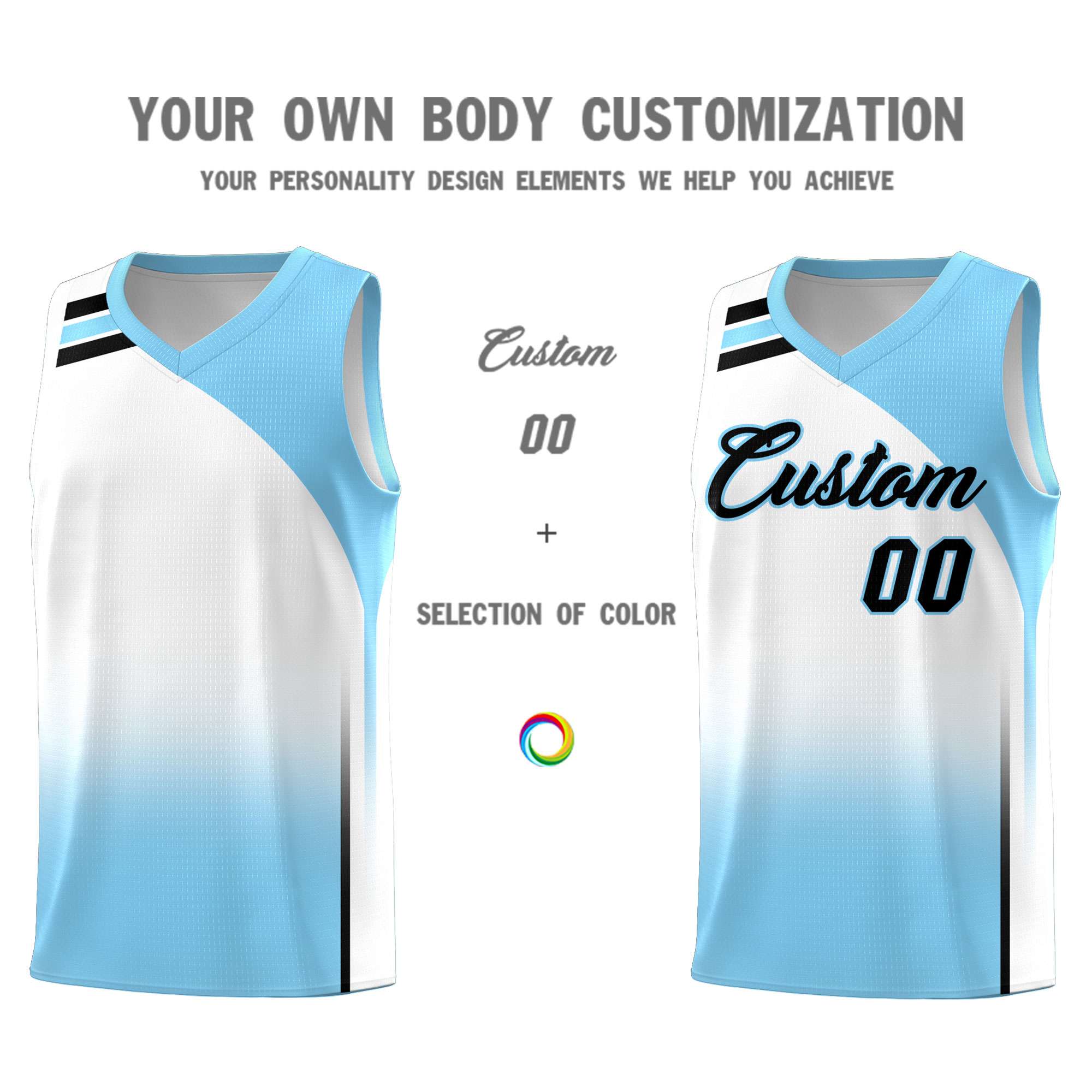 Custom Light Blue White Gradient Fashion Sets Sports Uniform Basketball Jersey