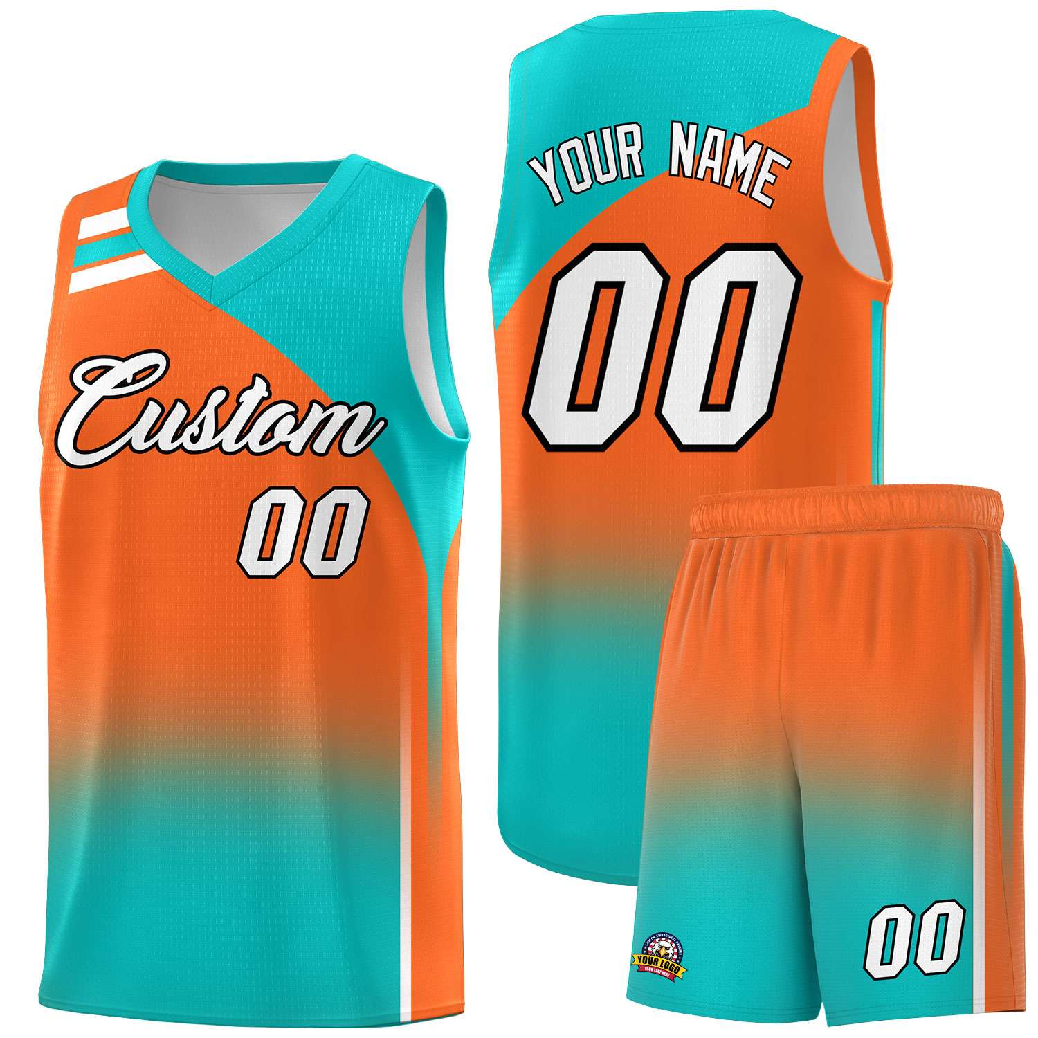 Custom Orange Aqua Gradient Fashion Sets Sports Uniform Basketball Jersey