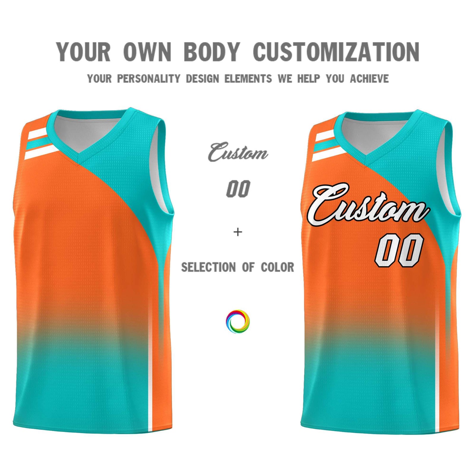 Custom Orange Aqua Gradient Fashion Sets Sports Uniform Basketball Jersey