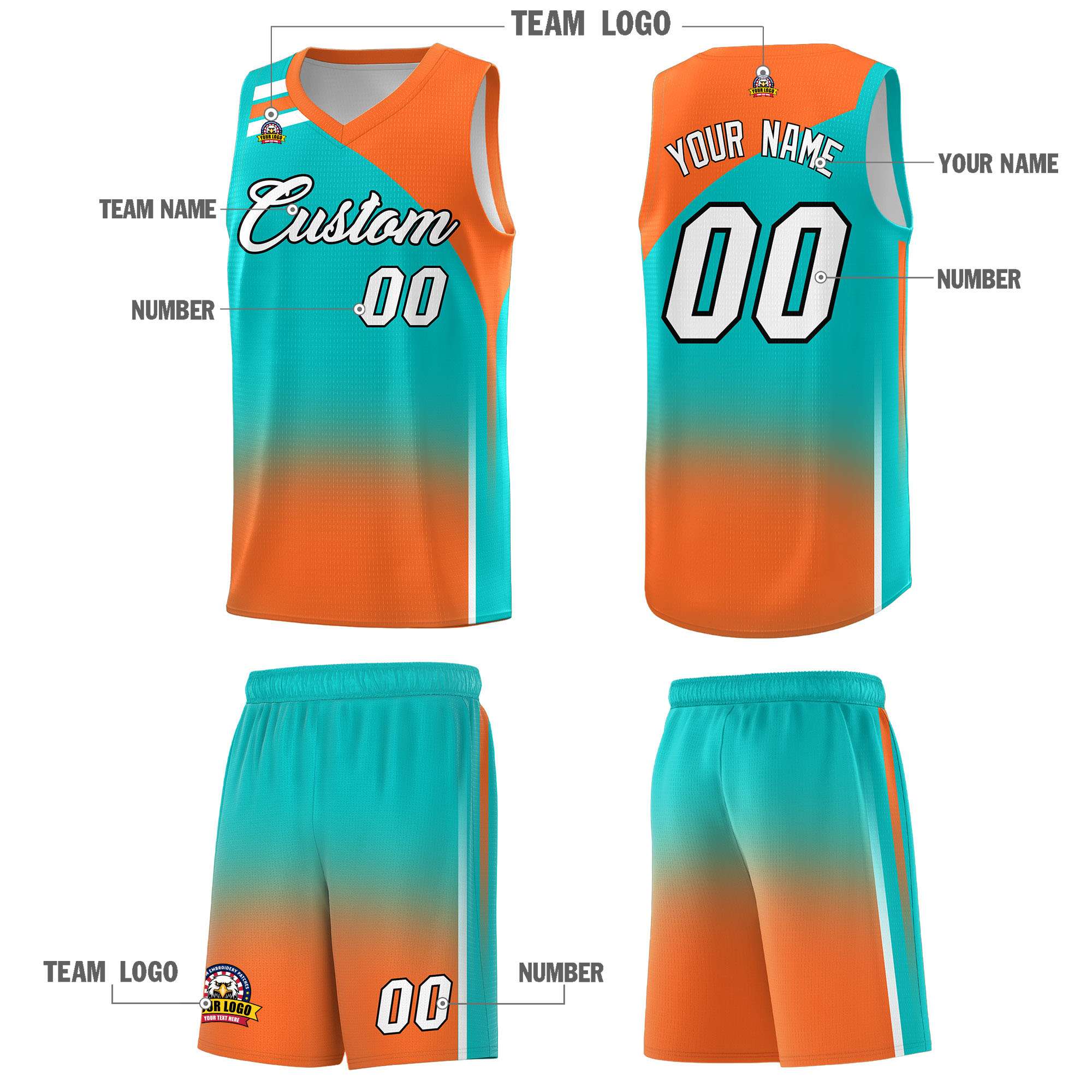 Custom Aqua Orange Gradient Fashion Sets Sports Uniform Basketball Jersey