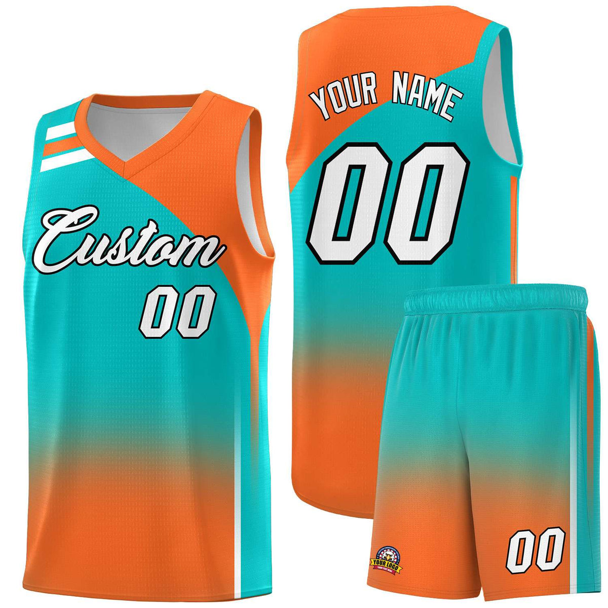 Custom Aqua Orange Gradient Fashion Sets Sports Uniform Basketball Jersey