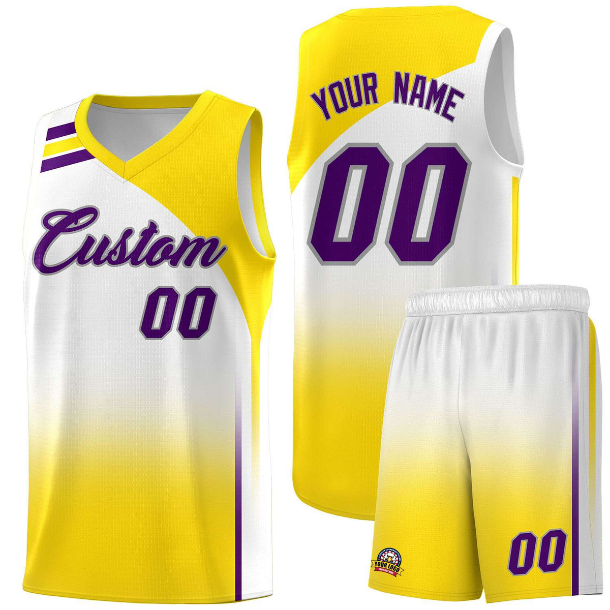 Custom White Gold Gradient Fashion Sets Sports Uniform Basketball Jersey