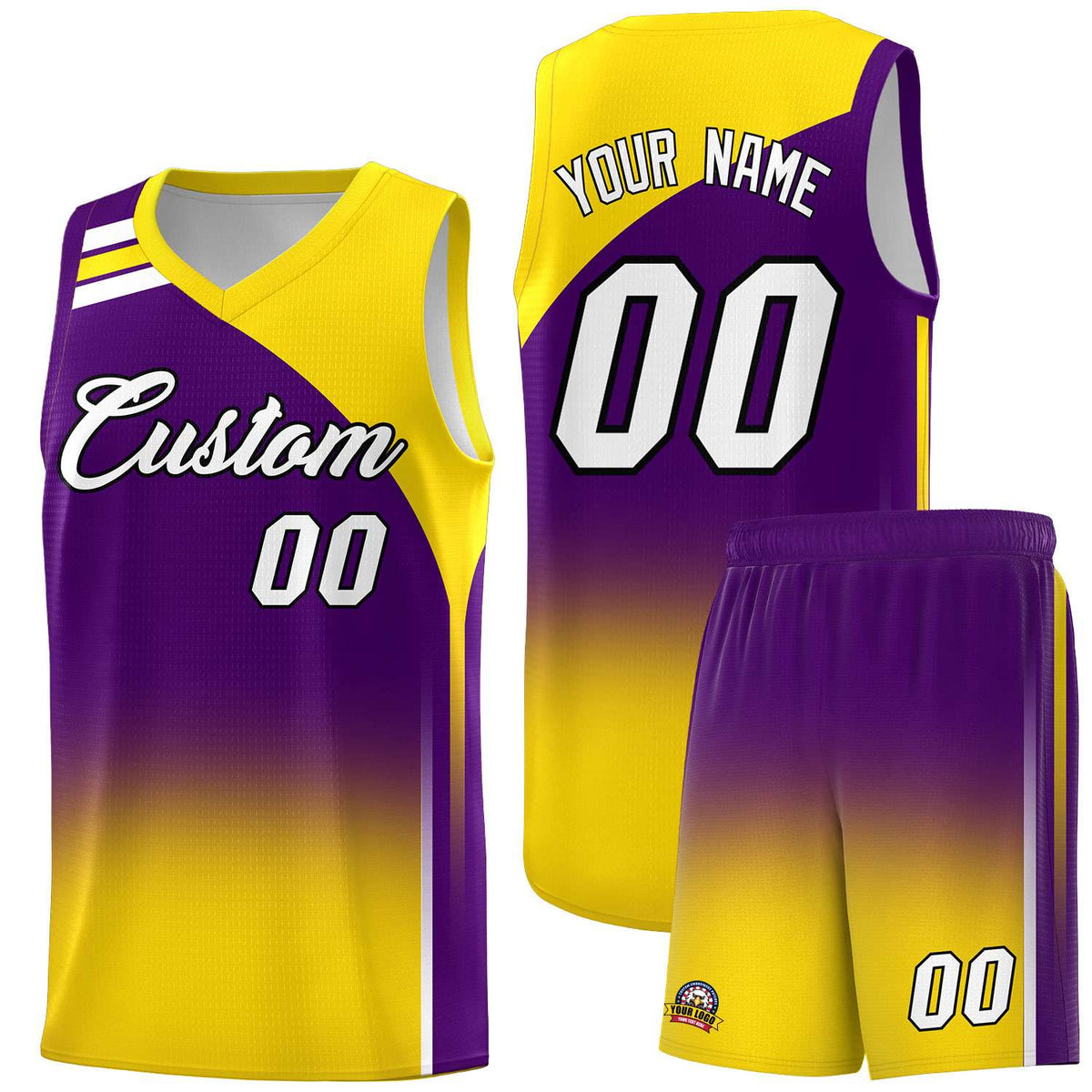 Custom Purple Gold Gradient Fashion Sets Sports Uniform Basketball Jersey