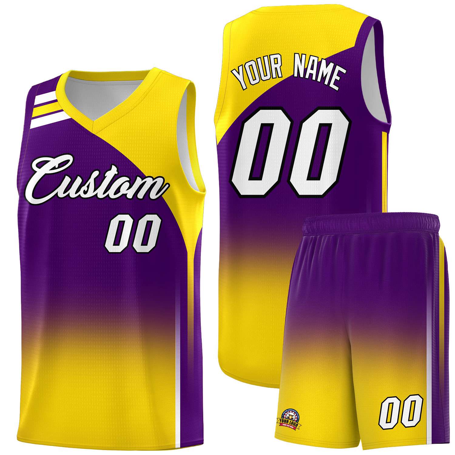 Custom Purple Gold Gradient Fashion Sets Sports Uniform Basketball Jersey