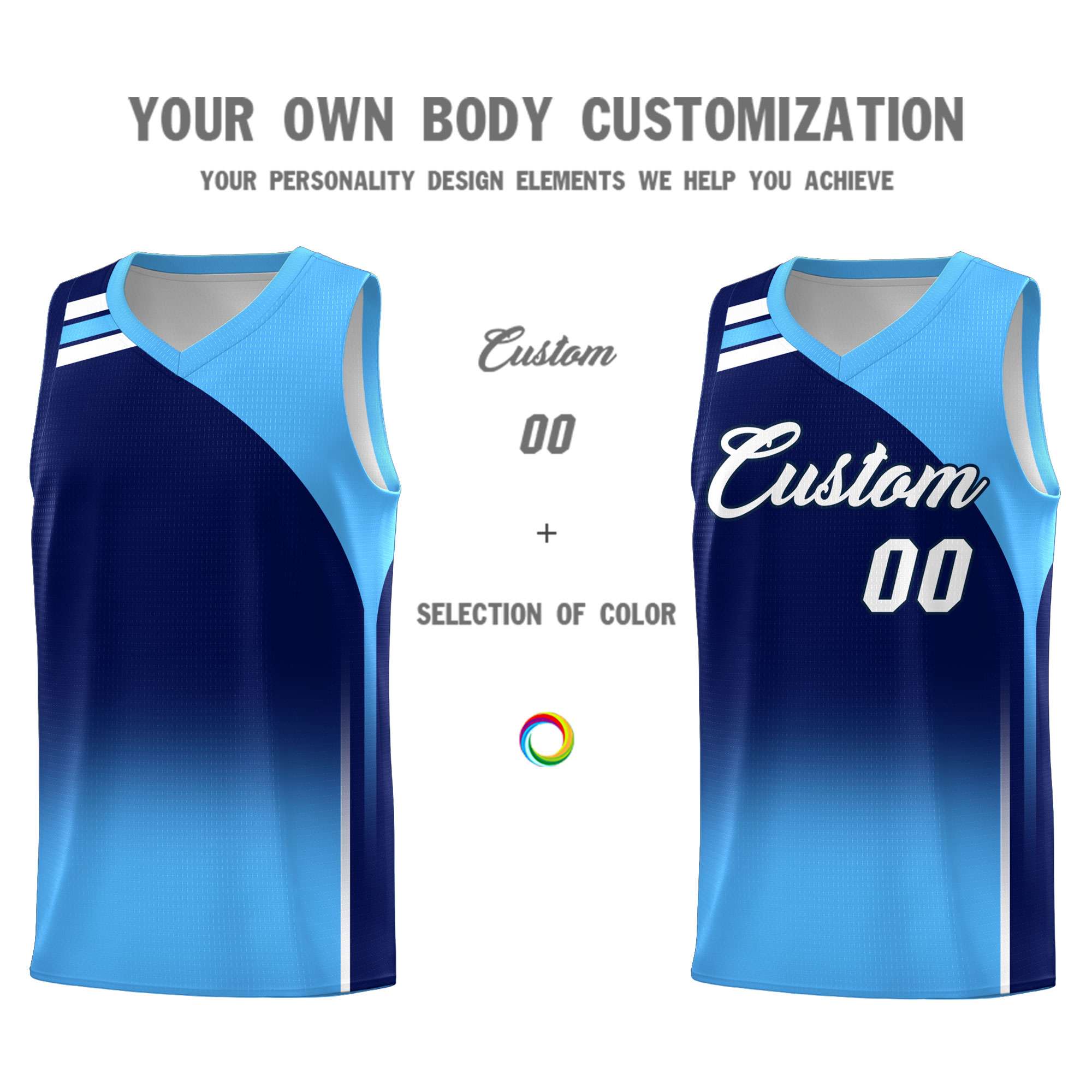 Custom Navy Powder Blue Gradient Fashion Sets Sports Uniform Basketball Jersey