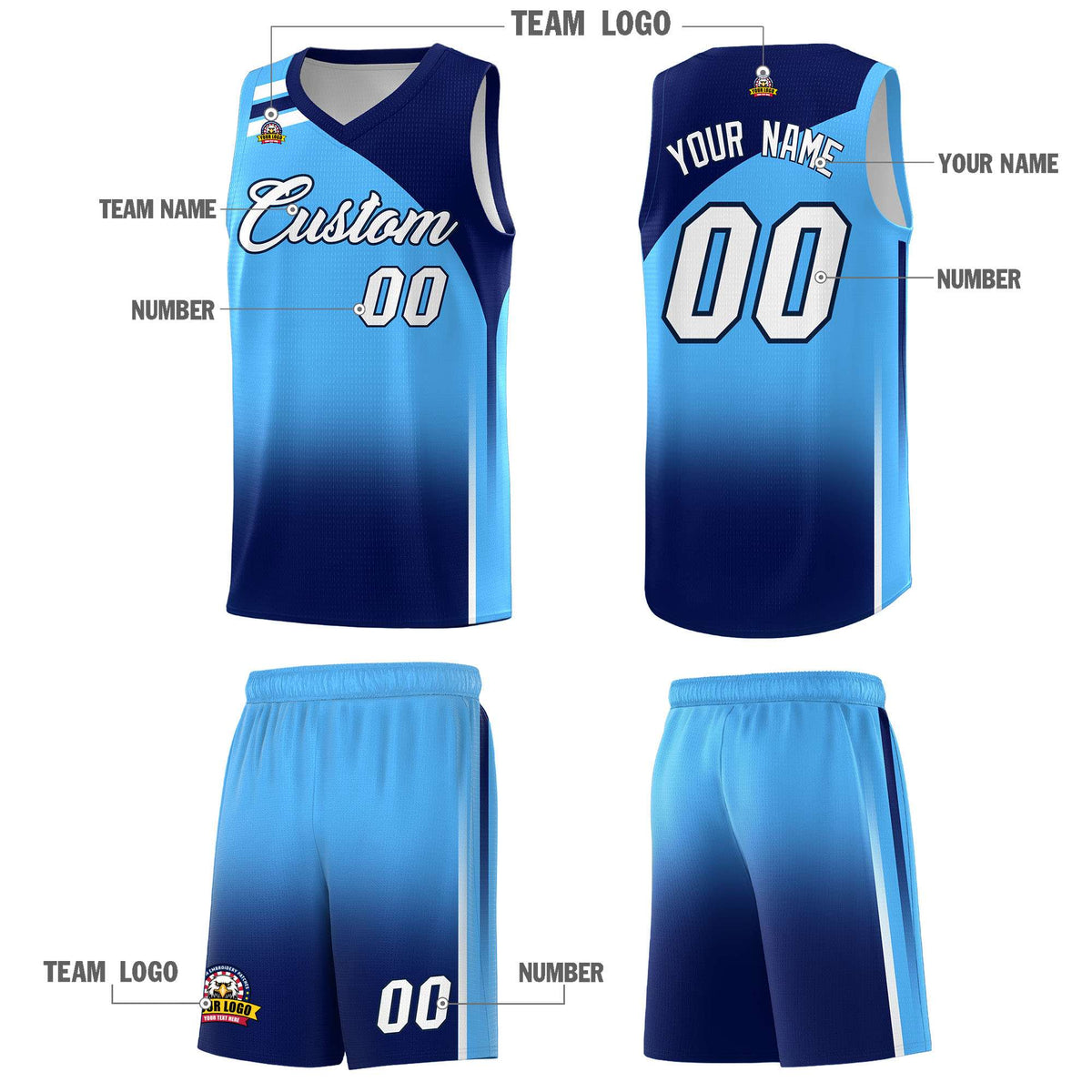 Custom Powder Blue Navy Gradient Fashion Sets Sports Uniform Basketball Jersey