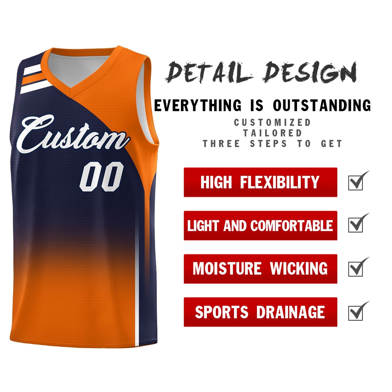Custom Navy Orange Gradient Fashion Sets Sports Uniform Basketball Jersey
