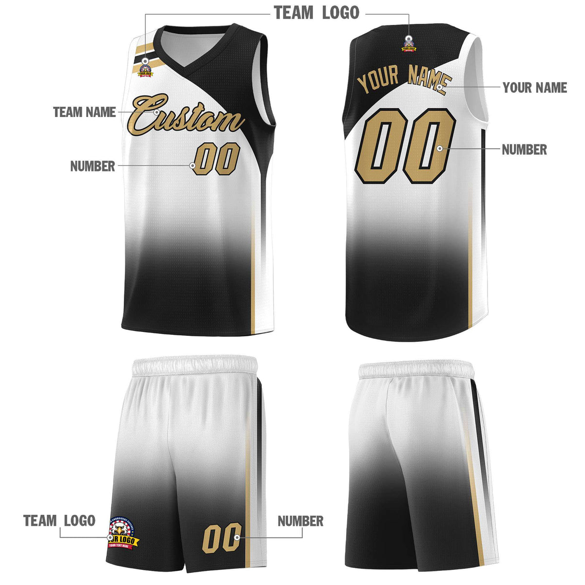 Custom White Black Gradient Fashion Sets Sports Uniform Basketball Jersey