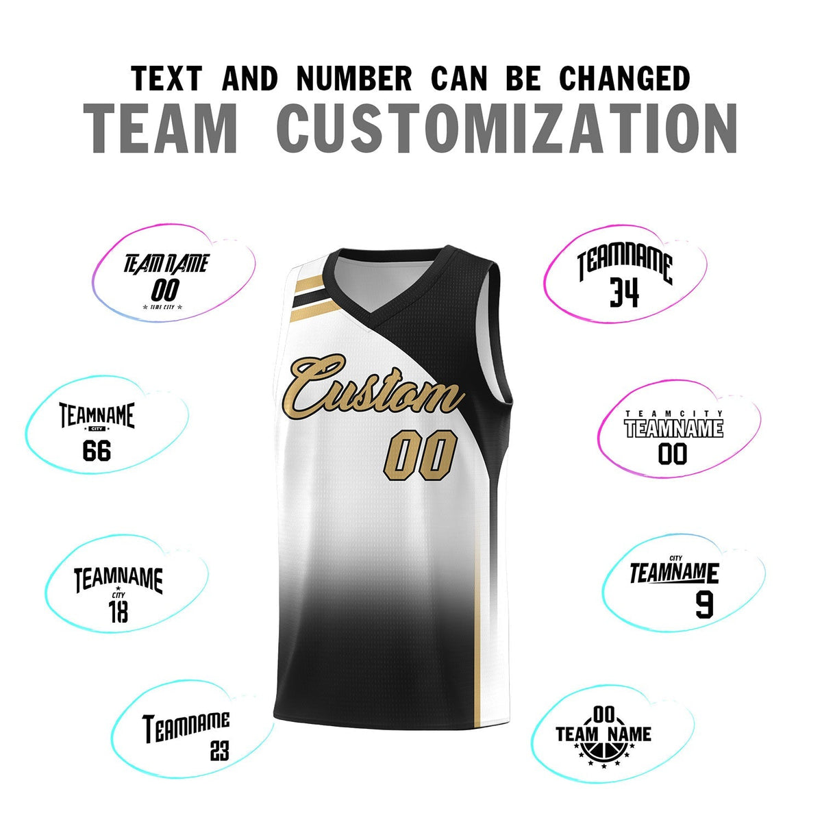 Custom White Black Gradient Fashion Sets Sports Uniform Basketball Jersey