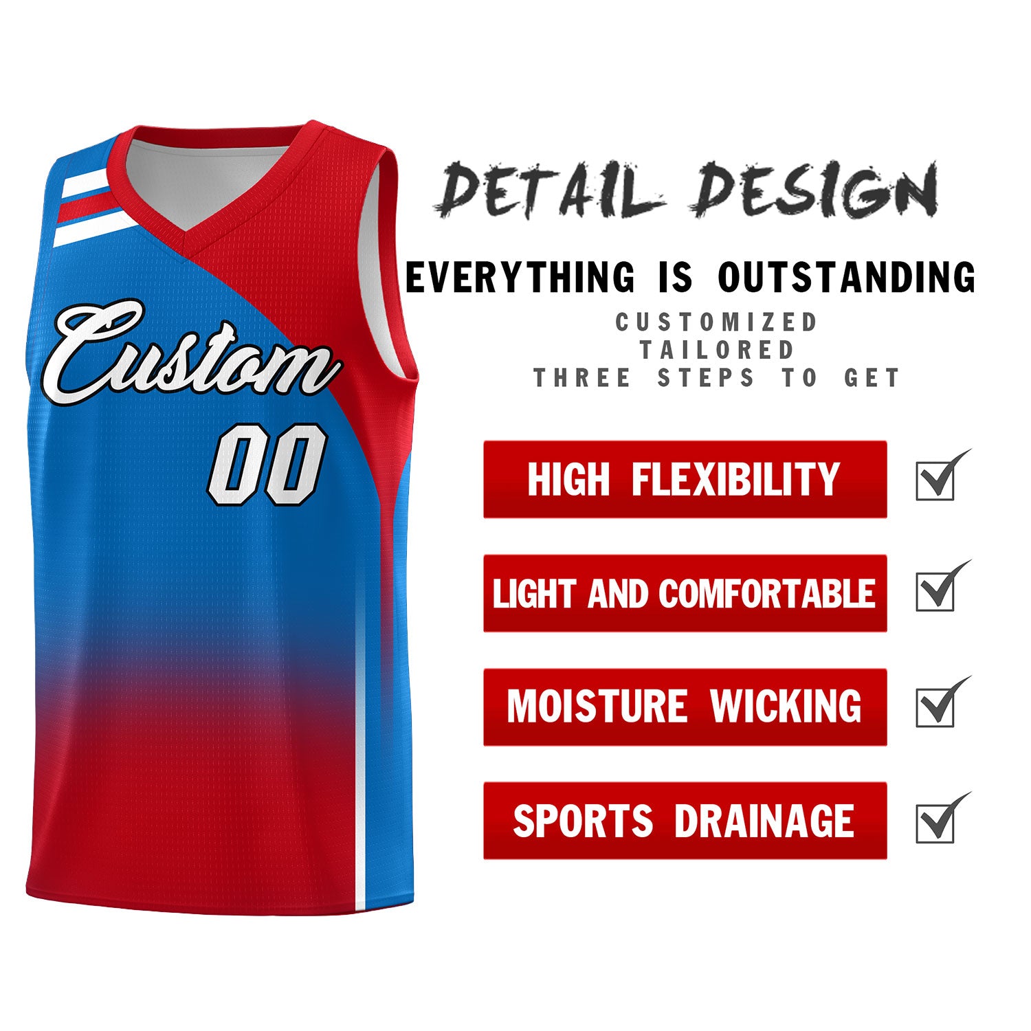 Custom Royal Red Gradient Fashion Sets Sports Uniform Basketball Jersey