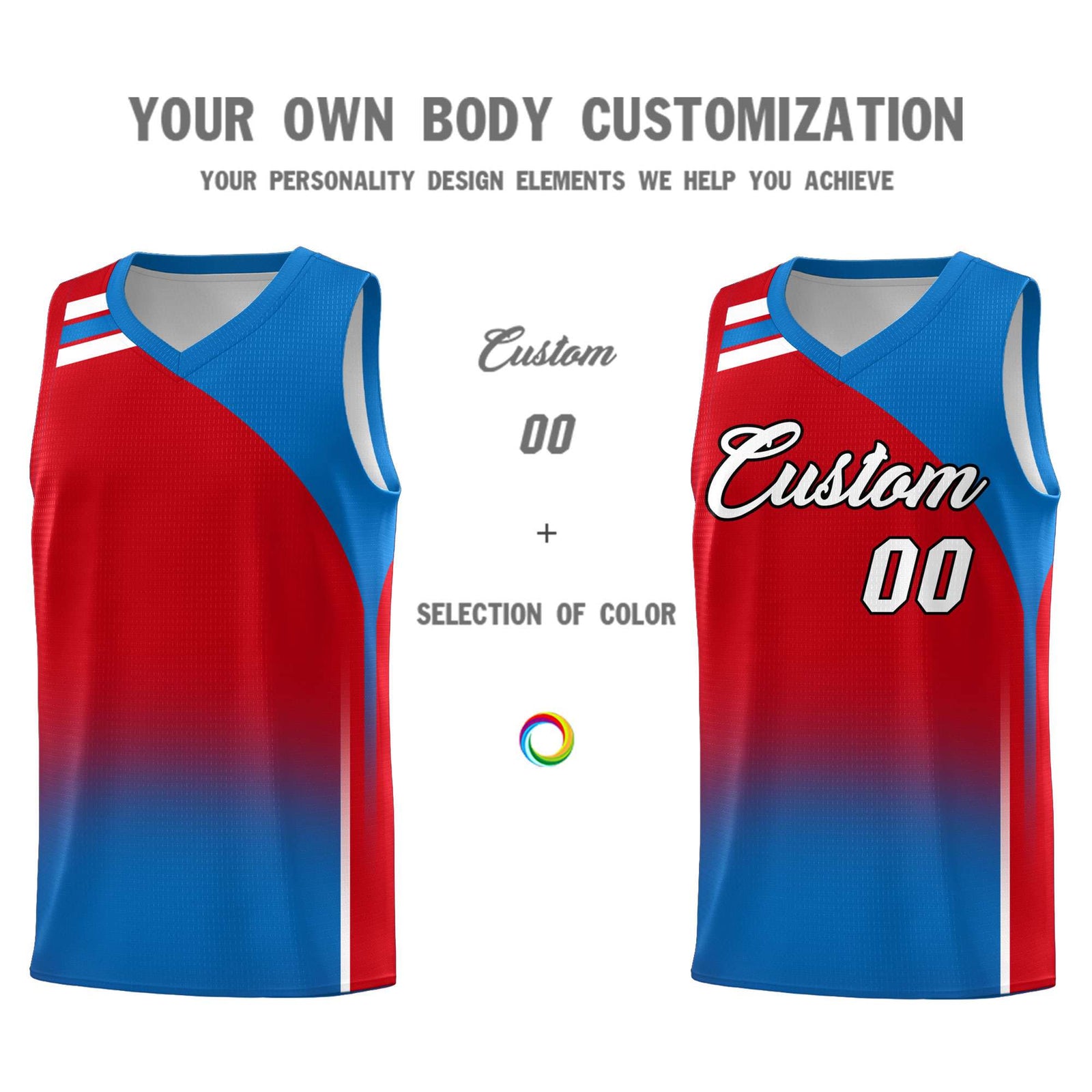 Custom Red Royal Gradient Fashion Sets Sports Uniform Basketball Jersey
