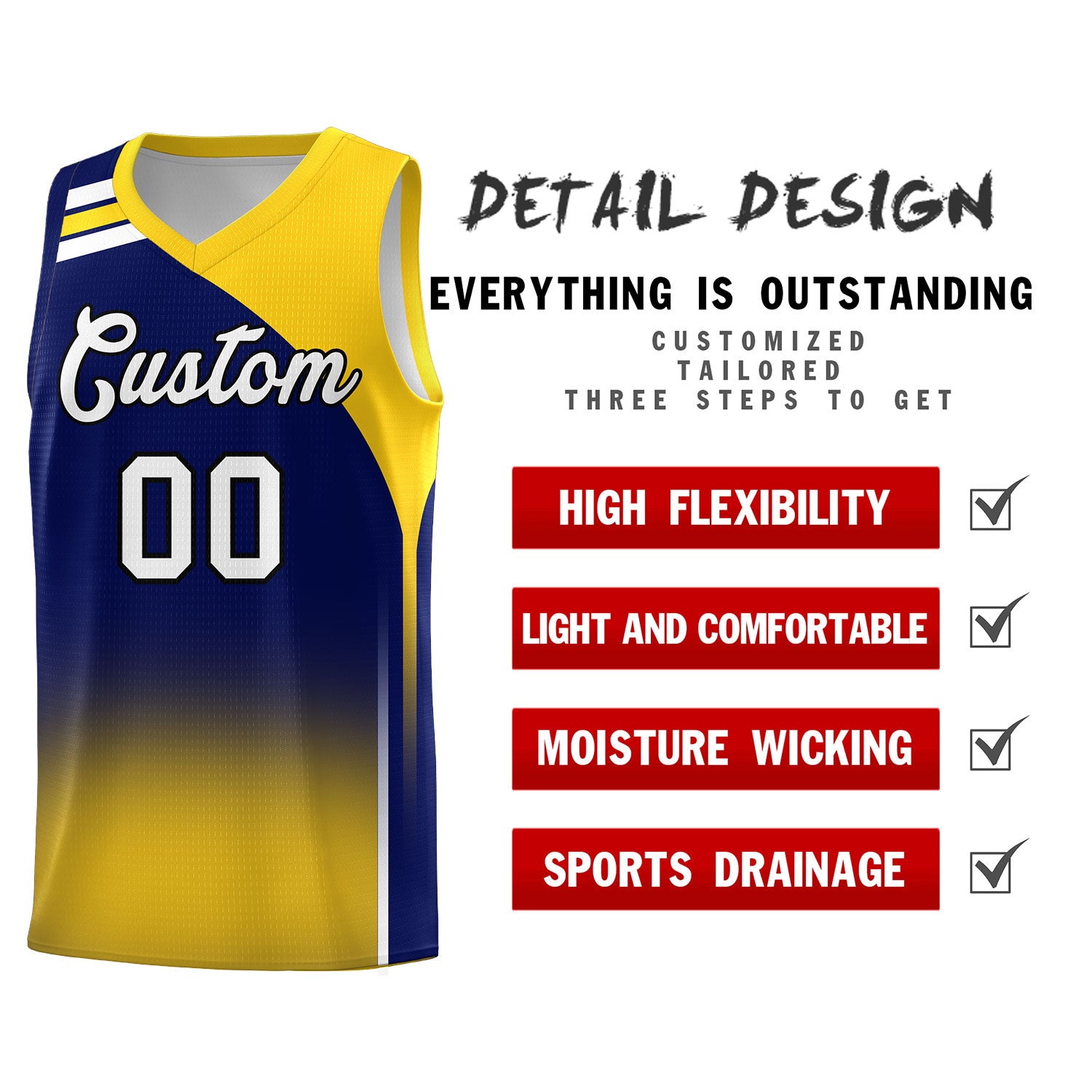 Custom Navy Gold Gradient Fashion Sets Sports Uniform Basketball Jersey