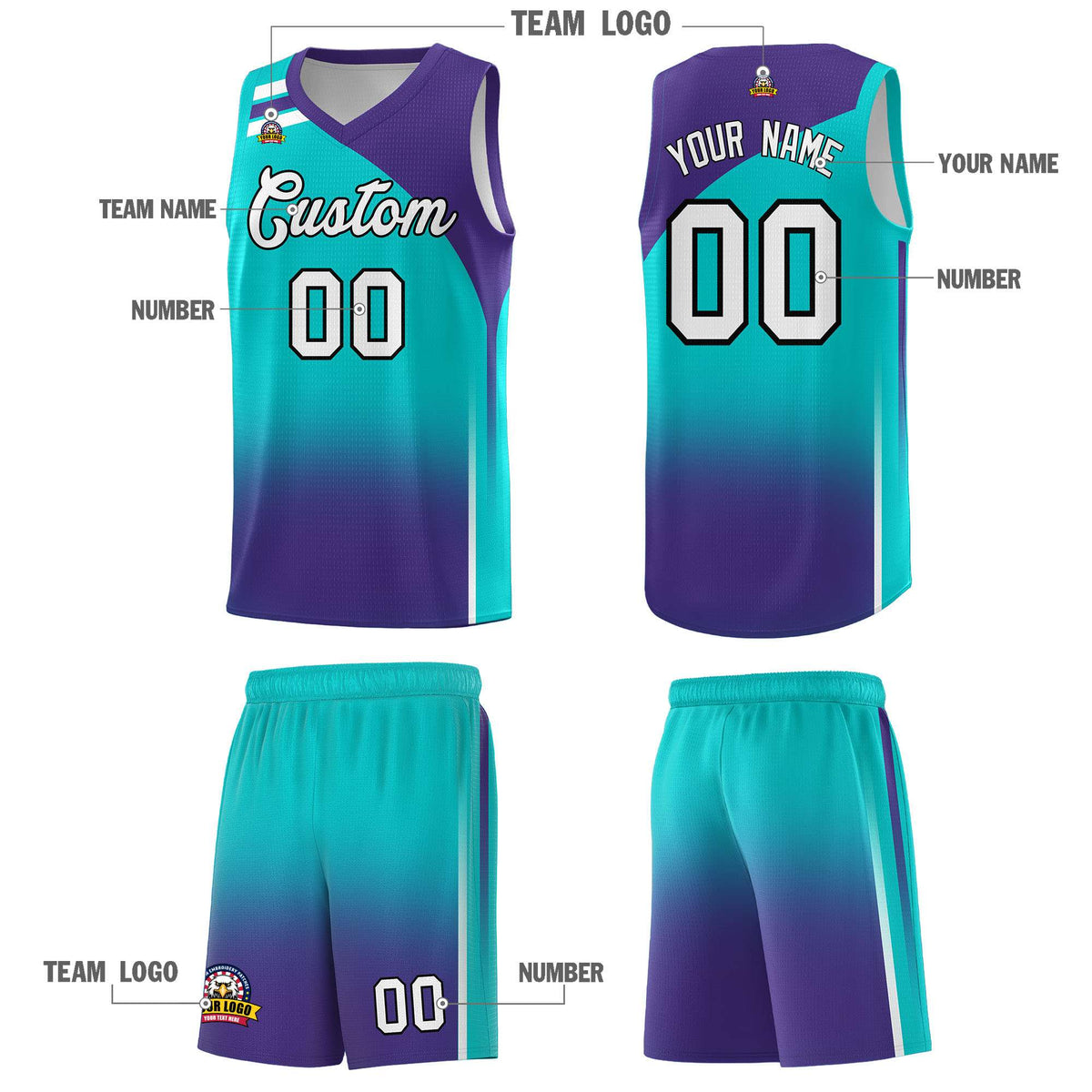Custom Aqua Purple Gradient Fashion Sets Sports Uniform Basketball Jersey