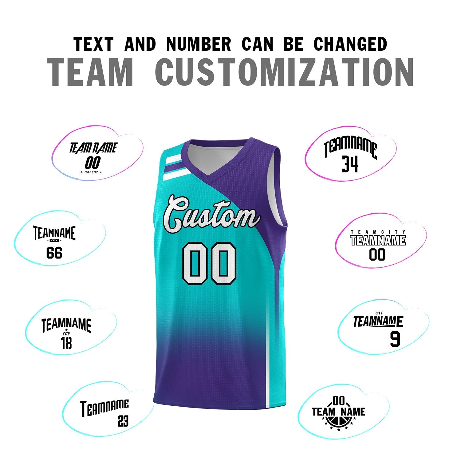 Custom Aqua Purple Gradient Fashion Sets Sports Uniform Basketball Jersey