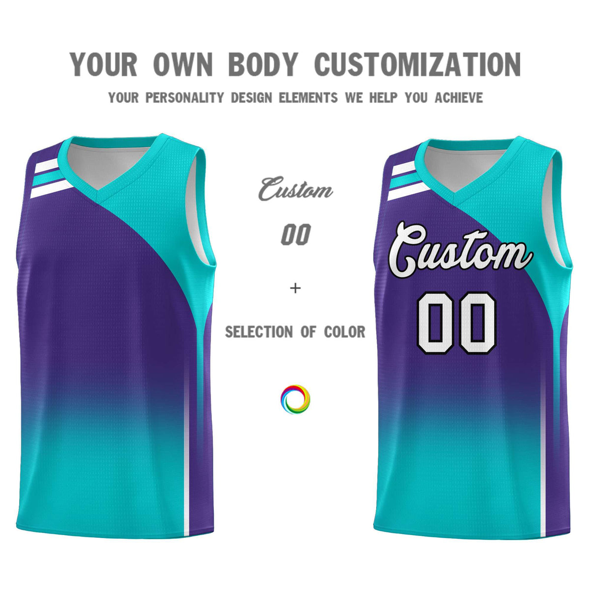 Custom Purple Aqua Gradient Fashion Sets Sports Uniform Basketball Jersey