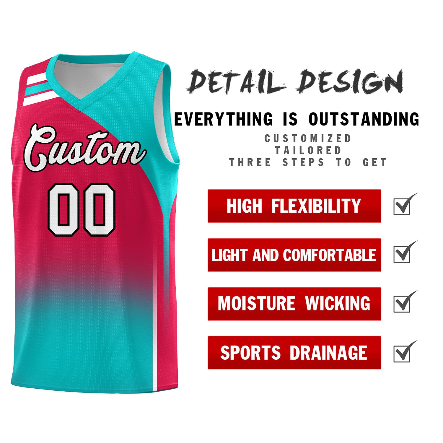 Custom Red Aqua Gradient Fashion Sets Sports Uniform Basketball Jersey