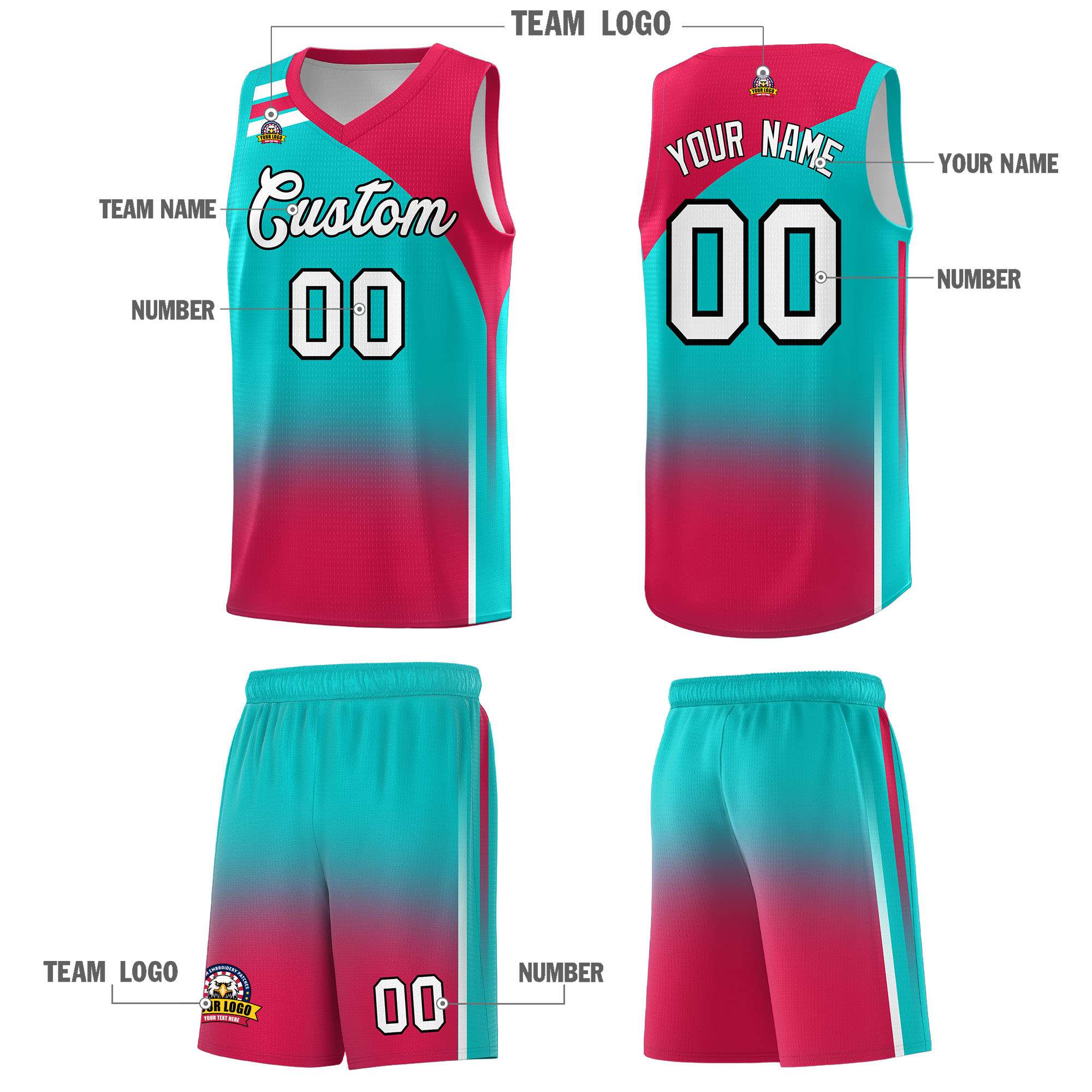 Custom Aqua Red Gradient Fashion Sets Sports Uniform Basketball Jersey