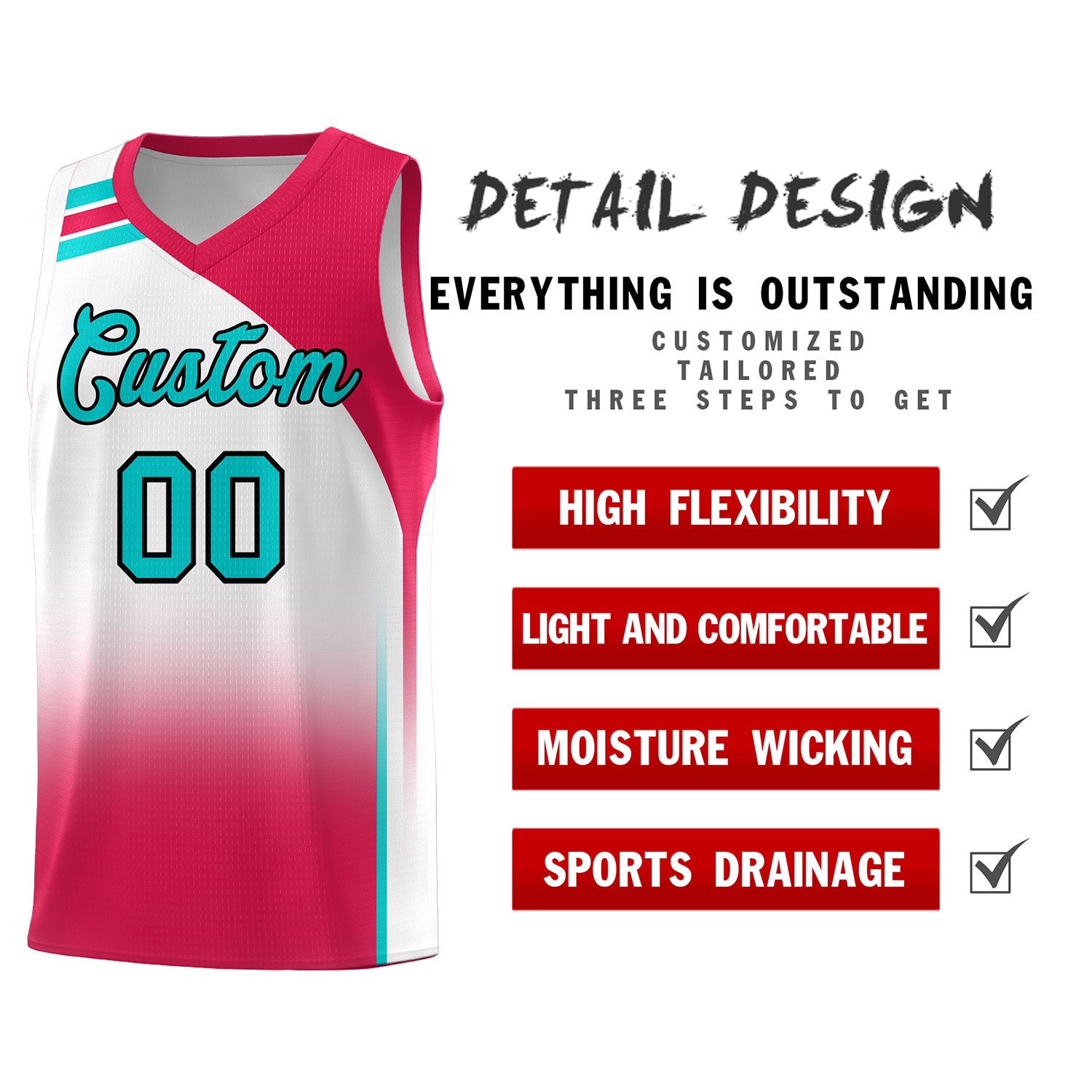 Custom White Red Gradient Fashion Sets Sports Uniform Basketball Jersey