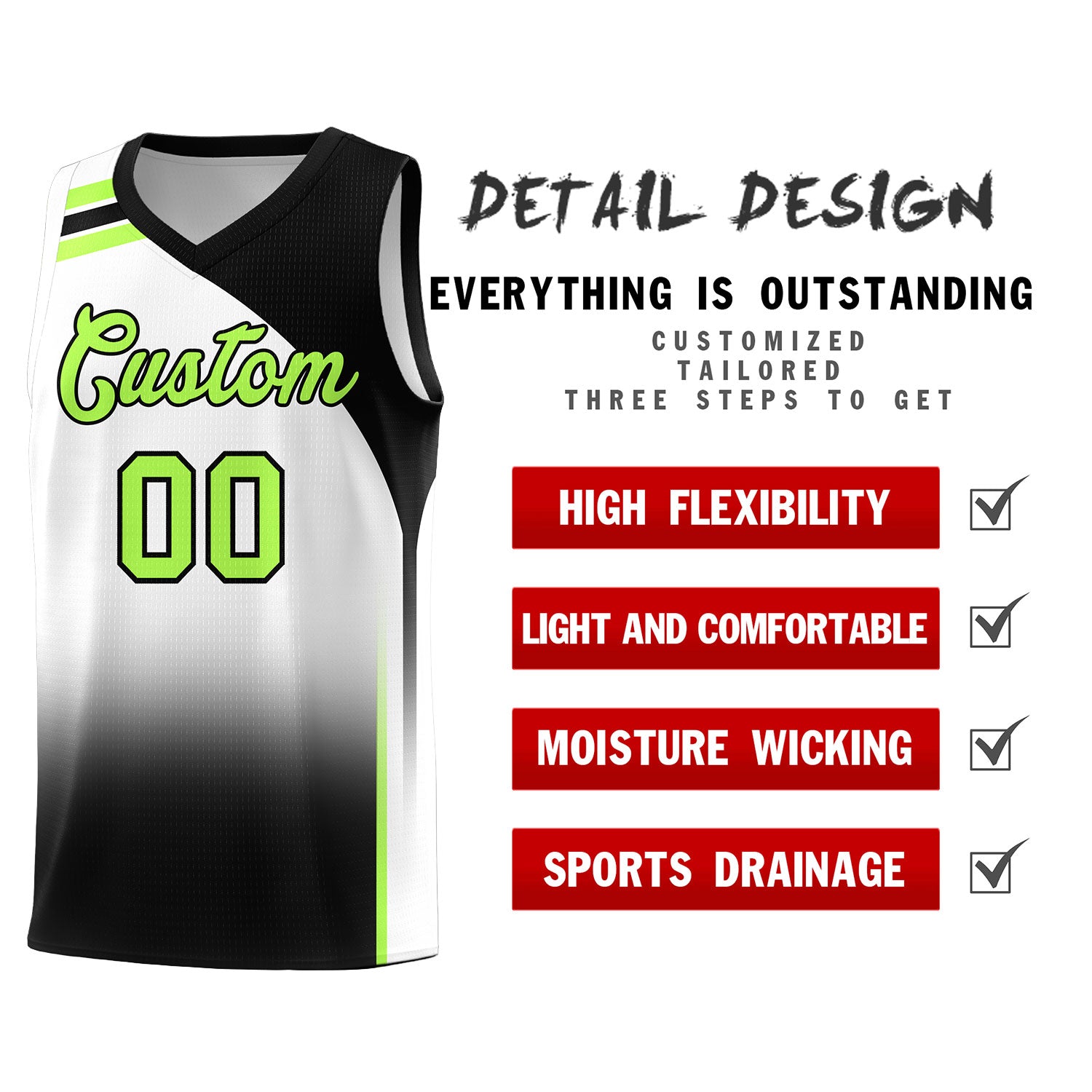 Custom White Black Gradient Fashion Sets Sports Uniform Basketball Jersey