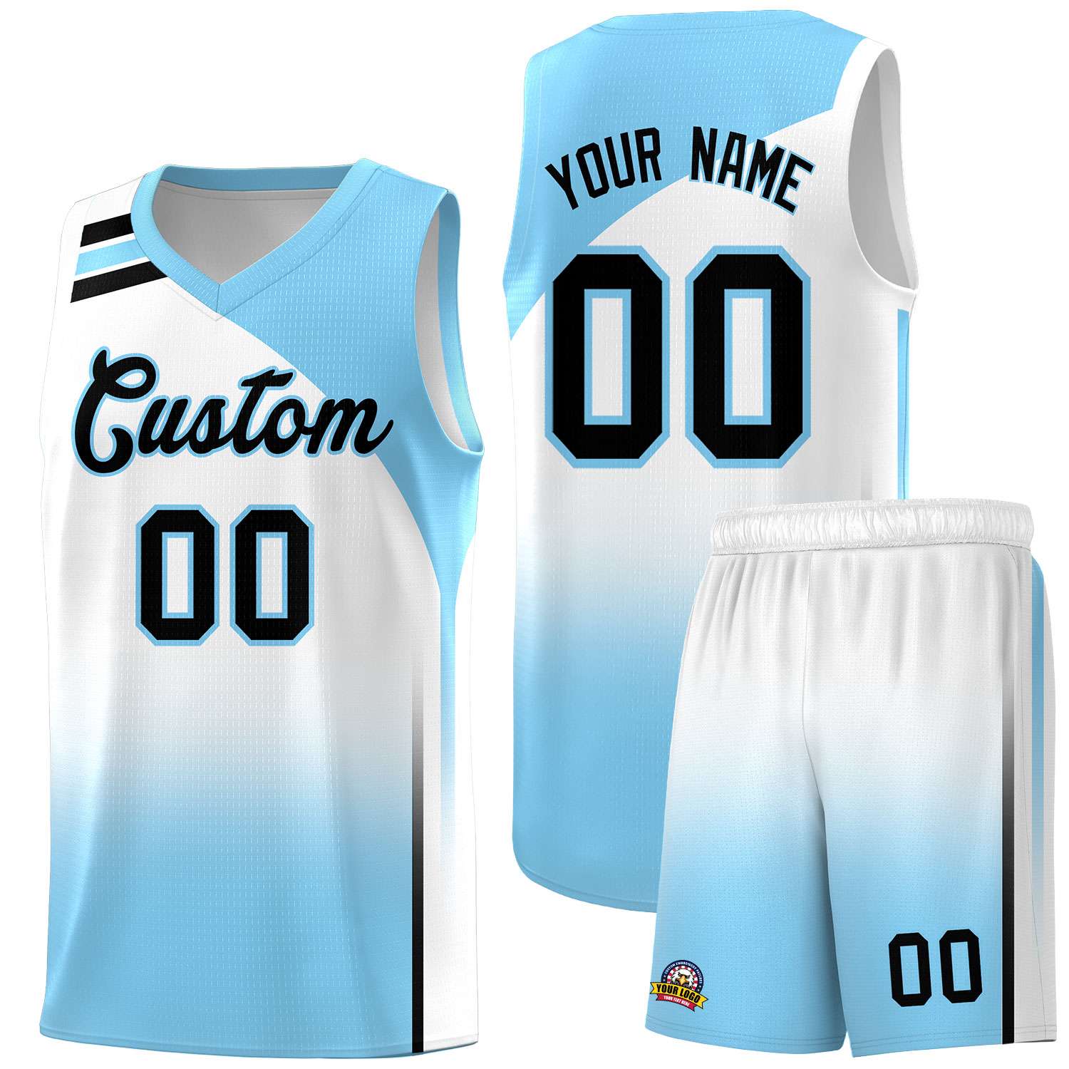 Custom Light Blue White Gradient Fashion Sets Sports Uniform Basketball Jersey