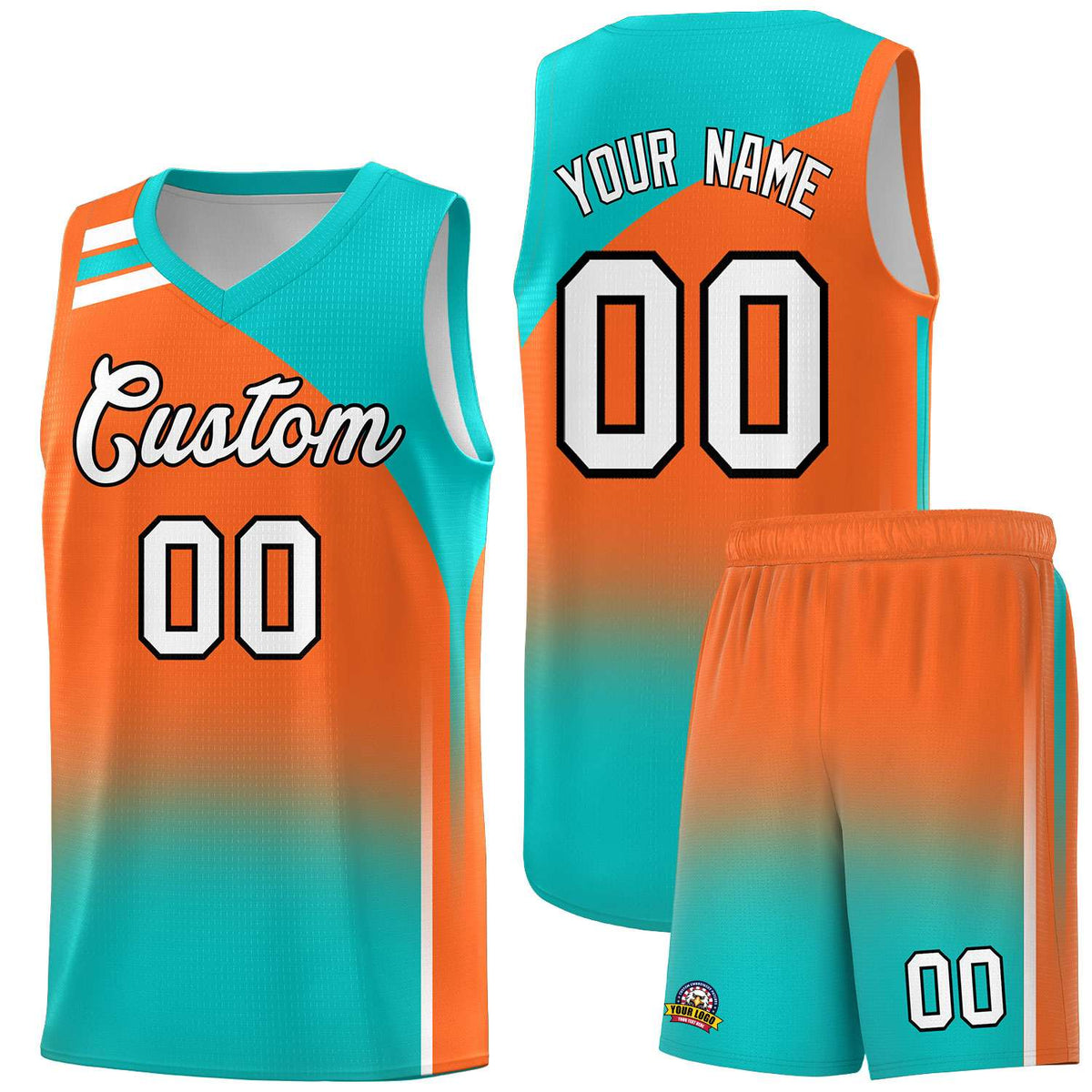 Custom Orange Aqua Gradient Fashion Sets Sports Uniform Basketball Jersey