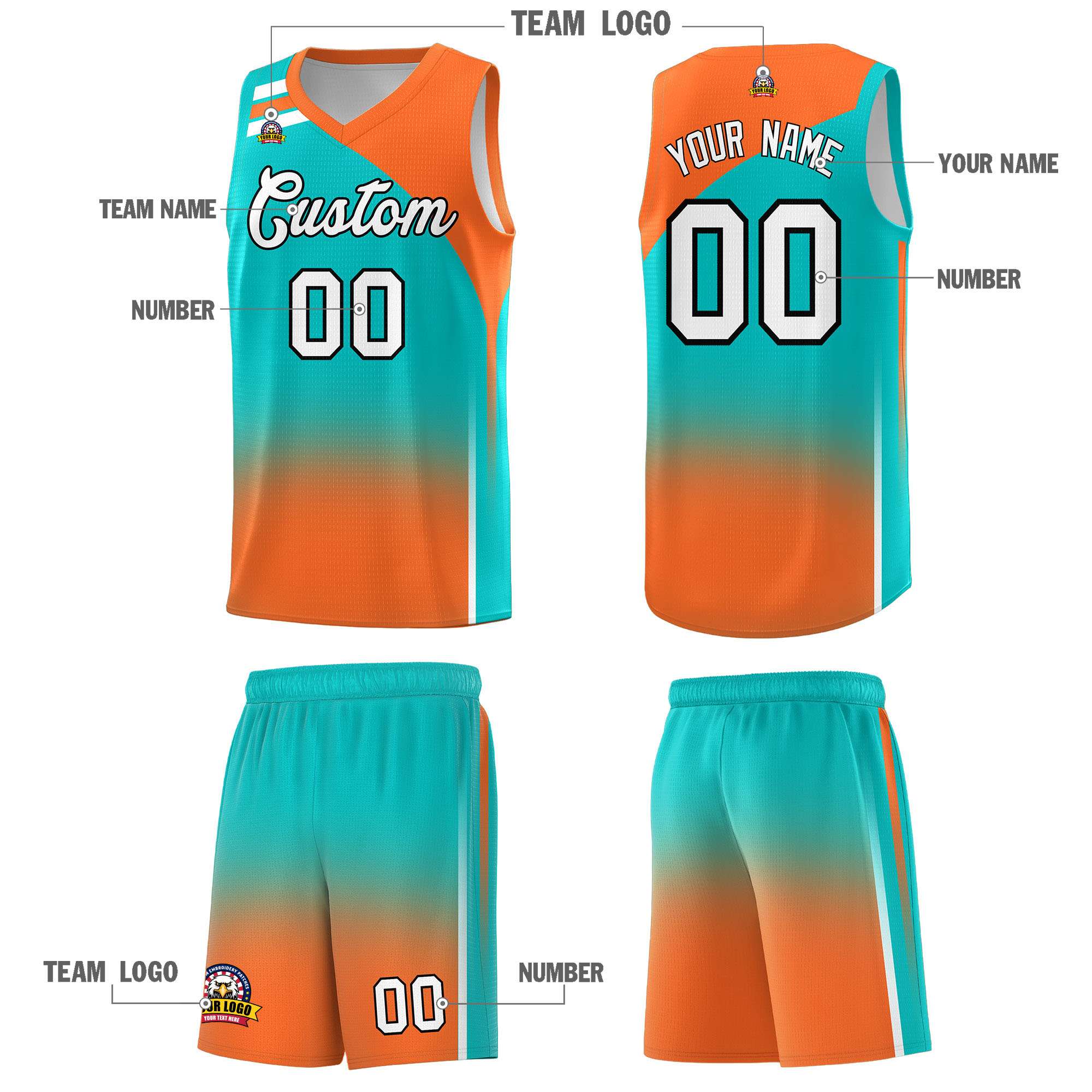 Custom Aqua Orange Gradient Fashion Sets Sports Uniform Basketball Jersey