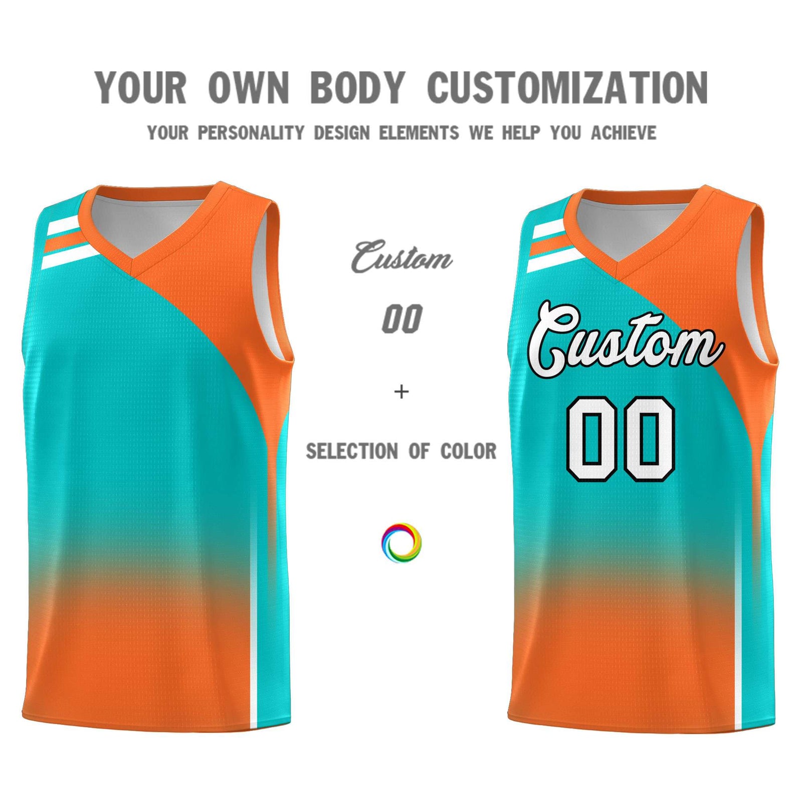 Custom Aqua Orange Gradient Fashion Sets Sports Uniform Basketball Jersey