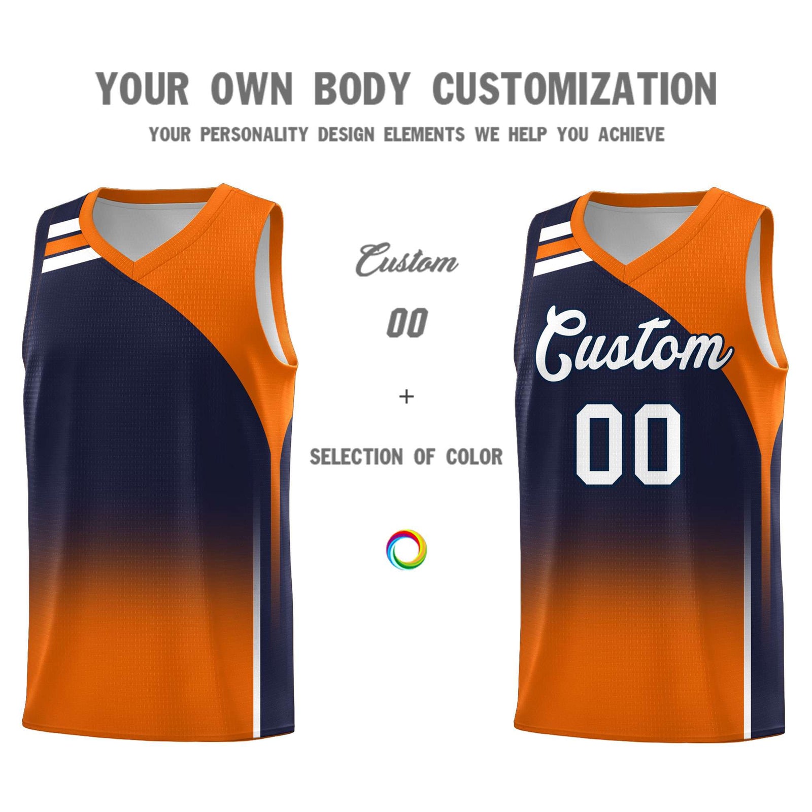 Custom Navy Orange Gradient Fashion Sets Sports Uniform Basketball Jersey