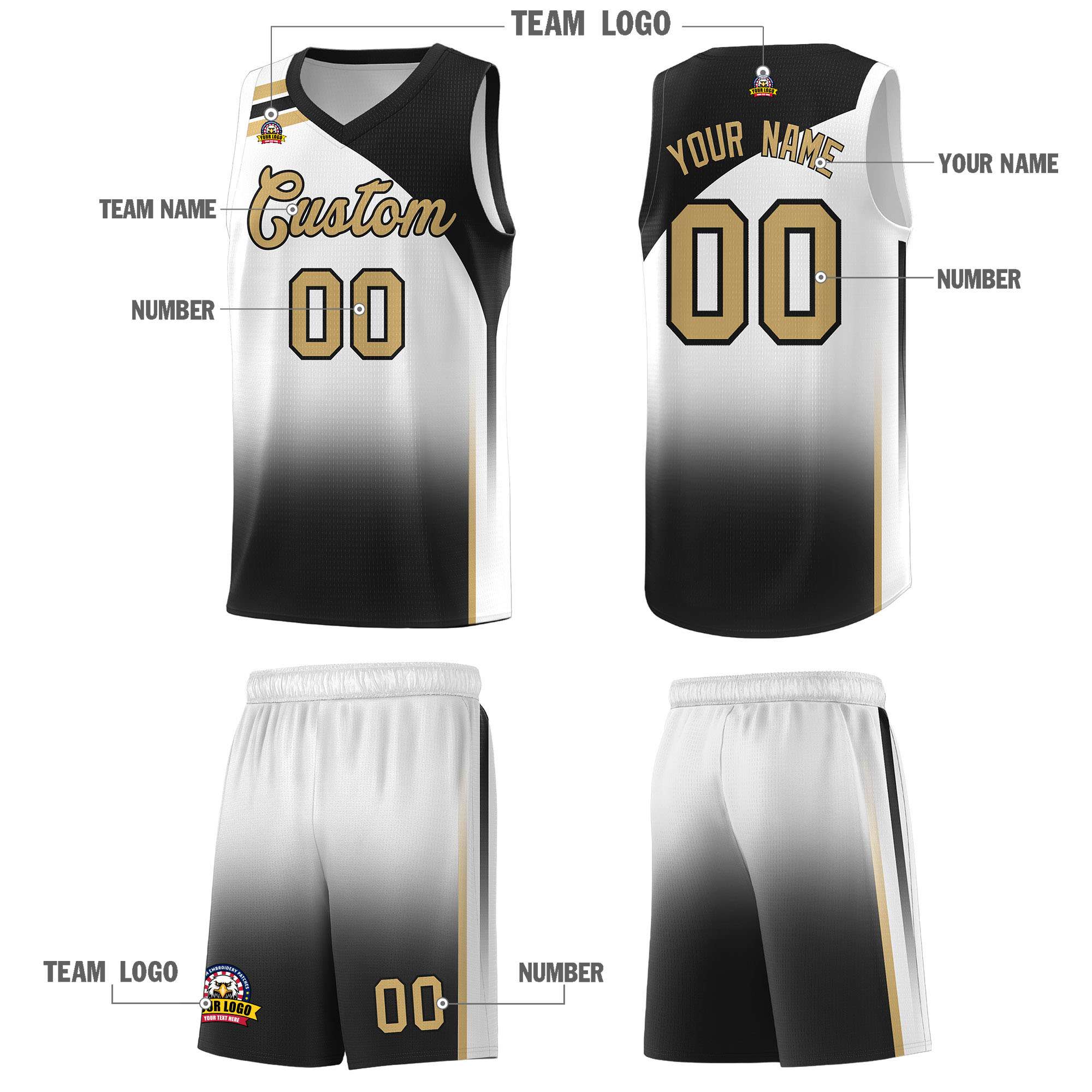 Custom White Black Gradient Fashion Sets Sports Uniform Basketball Jersey
