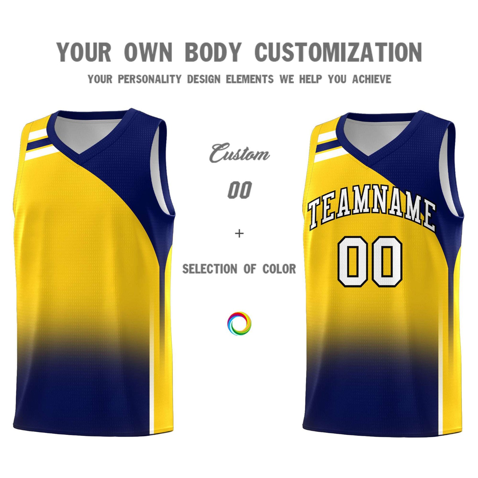 Custom Gold Navy Gradient Fashion Sets Sports Uniform Basketball Jersey