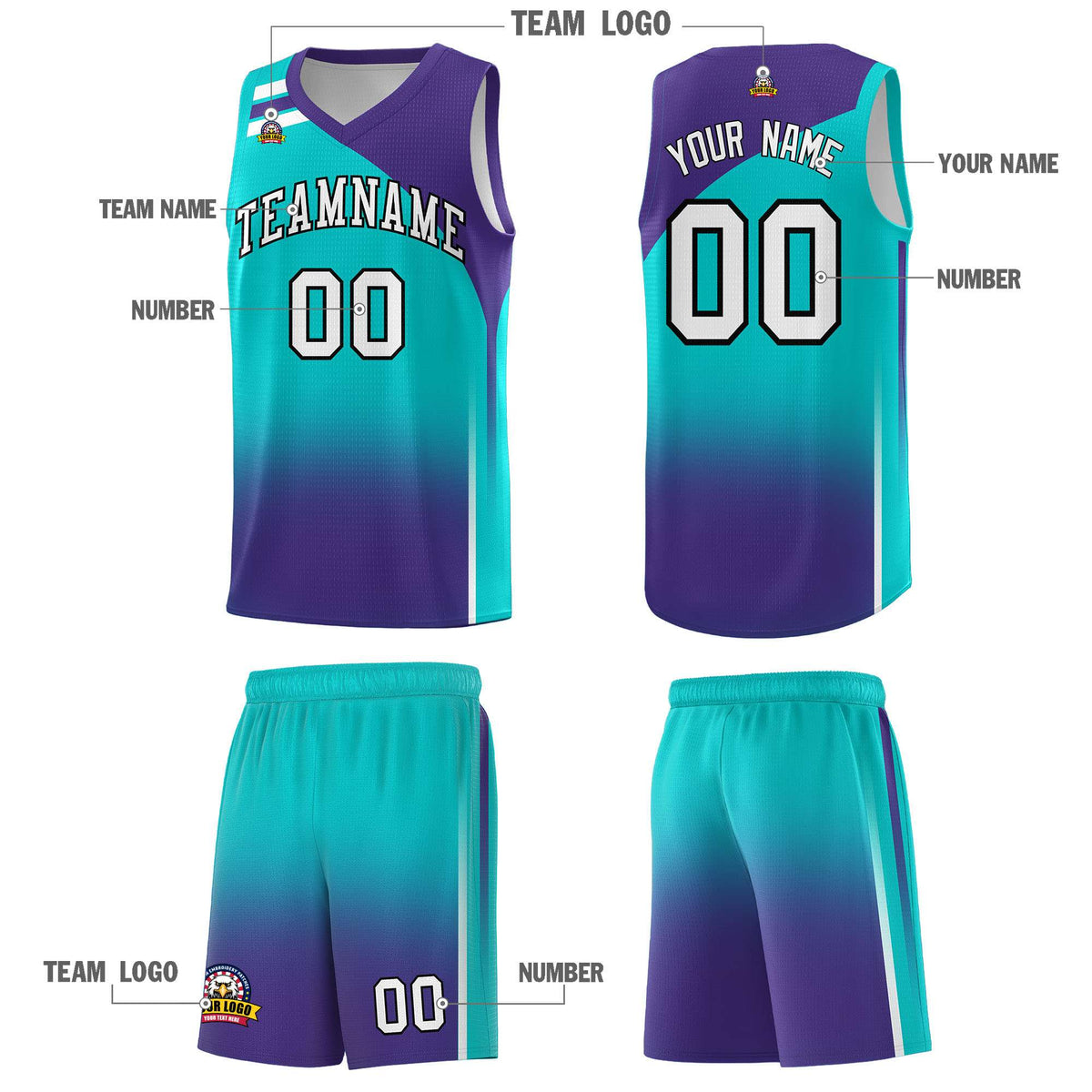 Custom Aqua Purple Gradient Fashion Sets Sports Uniform Basketball Jersey