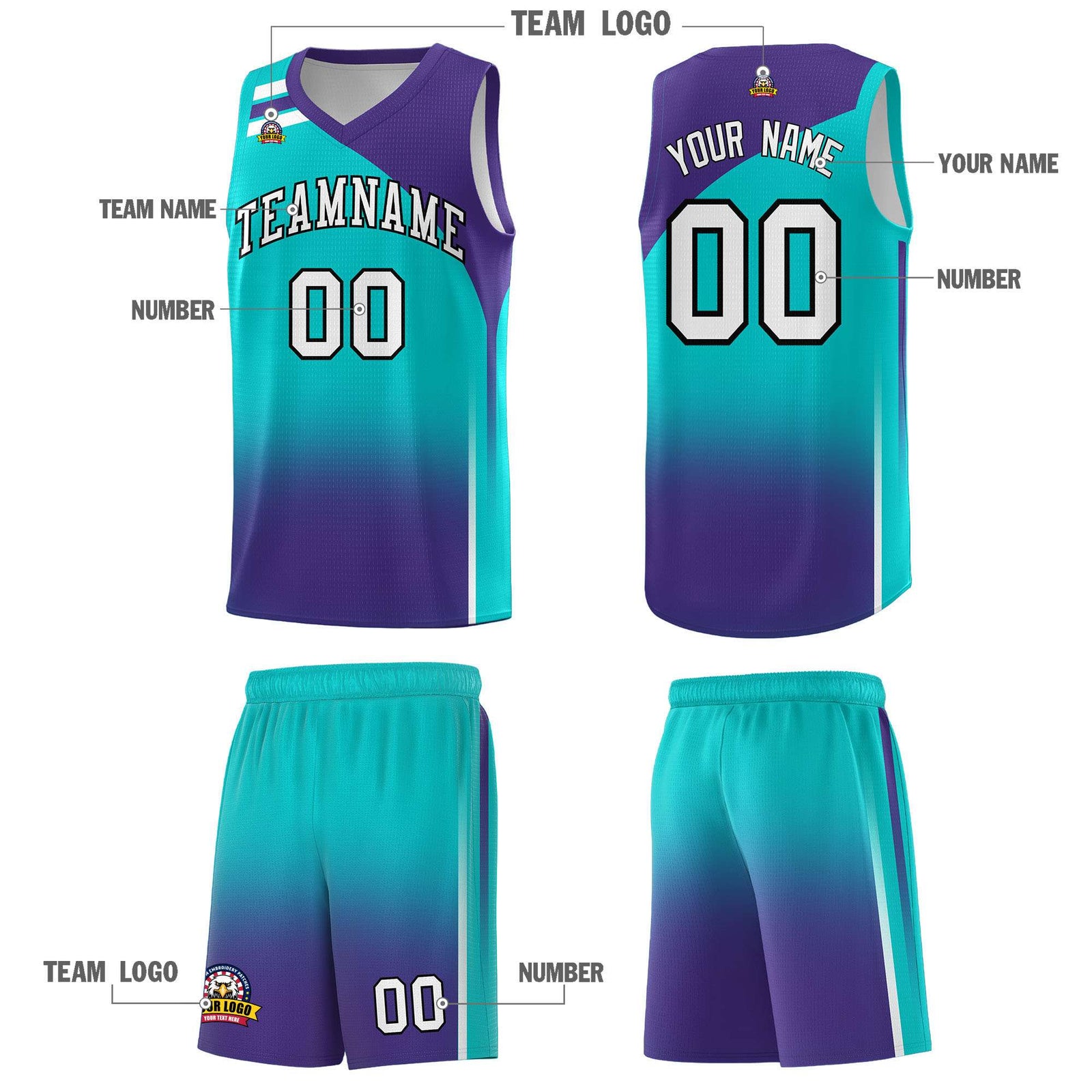 Custom Aqua Purple Gradient Fashion Sets Sports Uniform Basketball Jersey
