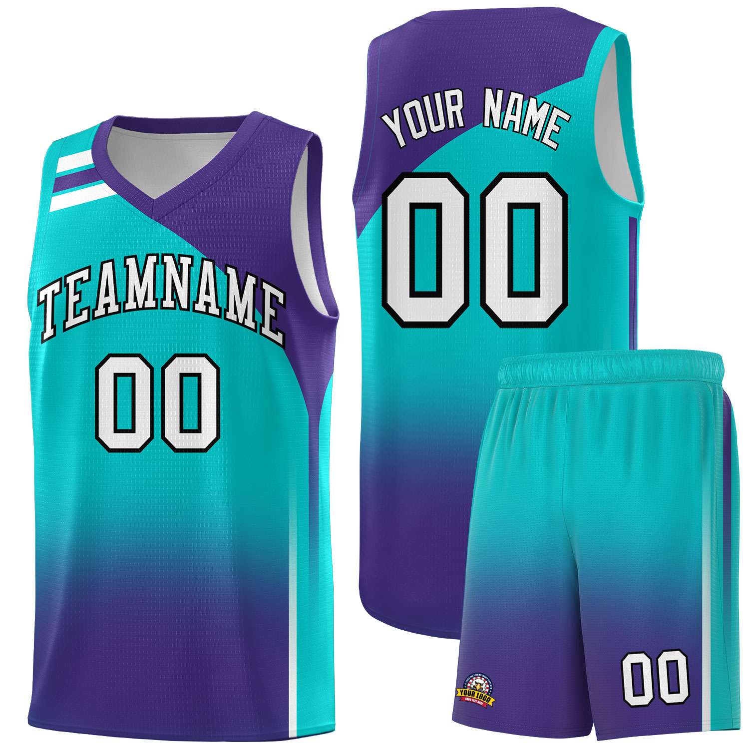 Custom Aqua Purple Gradient Fashion Sets Sports Uniform Basketball Jersey