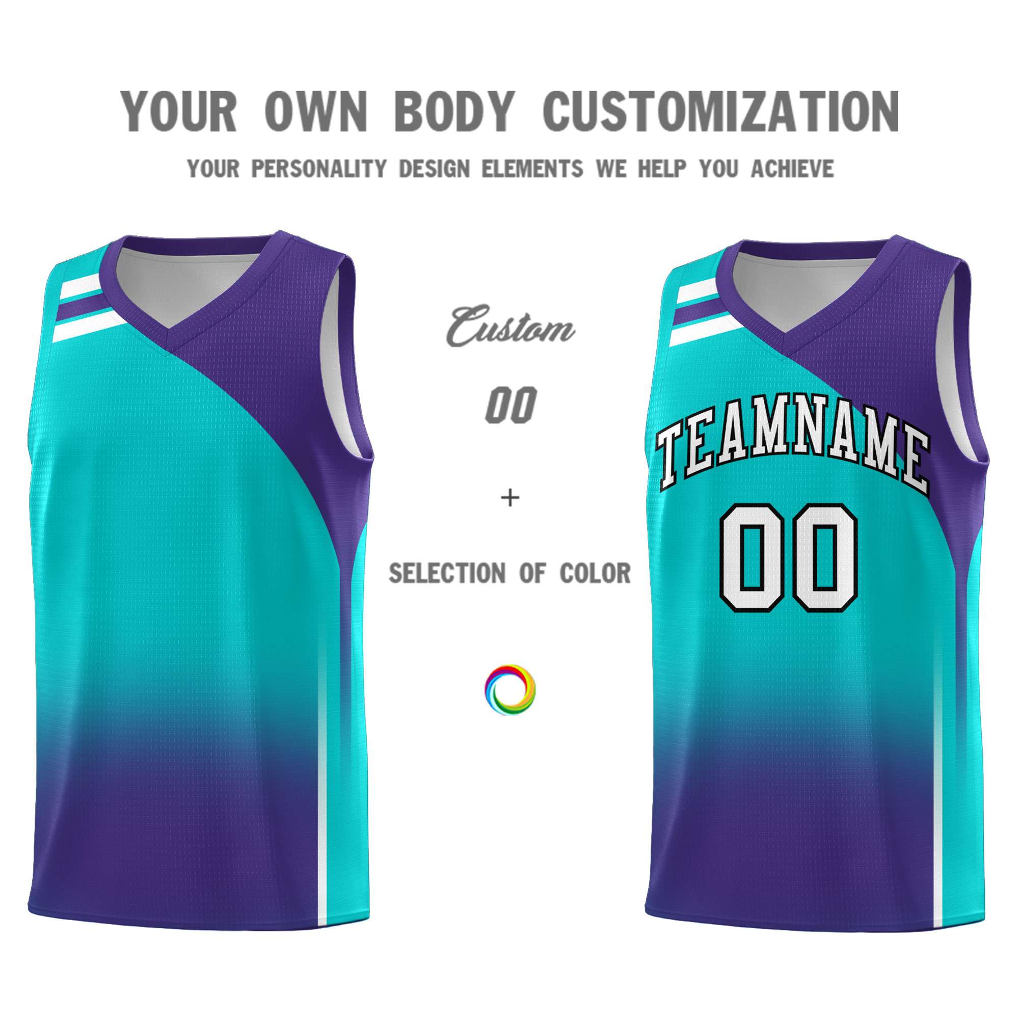 Custom Aqua Purple Gradient Fashion Sets Sports Uniform Basketball Jersey