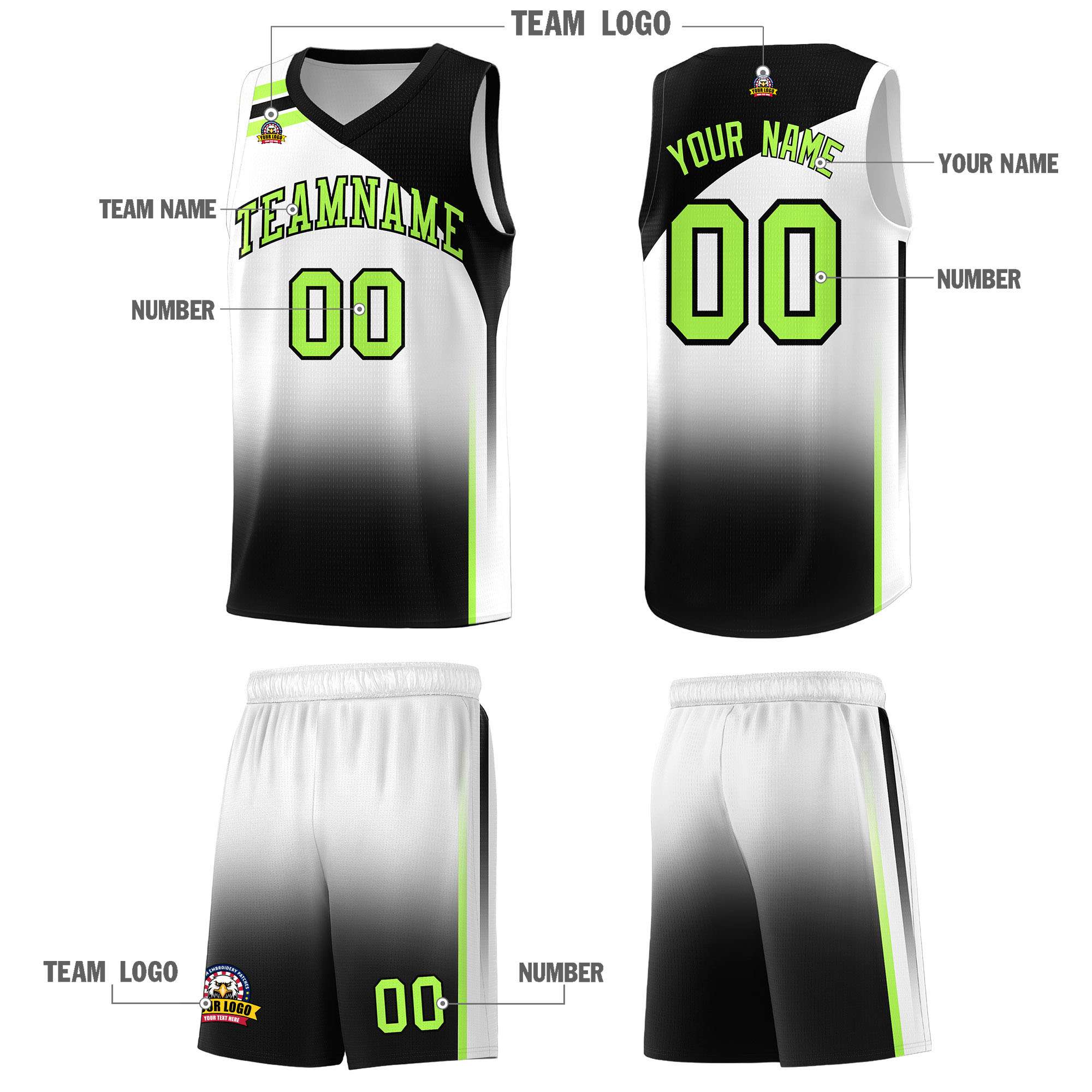 Custom White Black Gradient Fashion Sets Sports Uniform Basketball Jersey