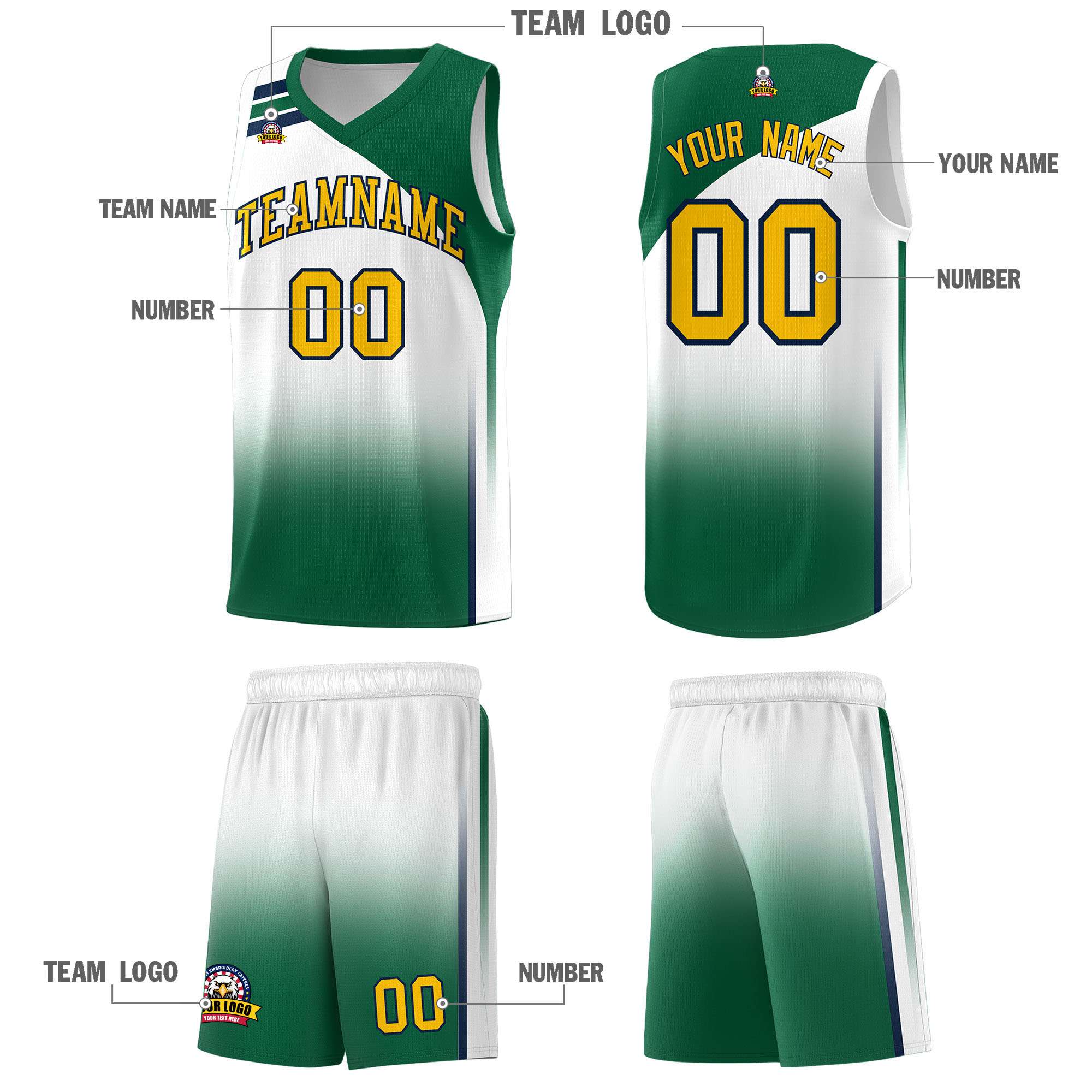 Custom White Kelly Green Gradient Fashion Sets Sports Uniform Basketball Jersey